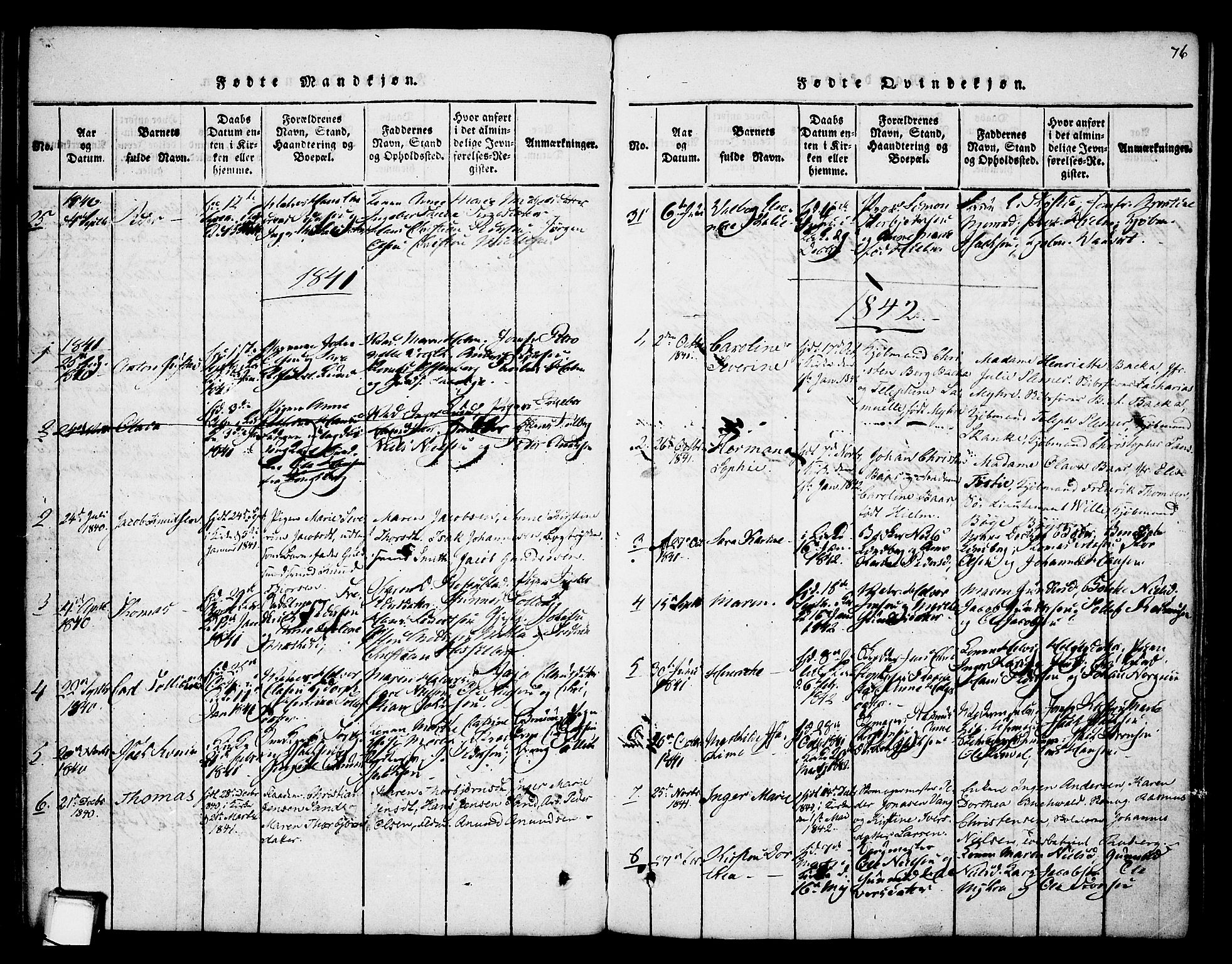 Skien kirkebøker, SAKO/A-302/F/Fa/L0005: Parish register (official) no. 5, 1814-1843, p. 76