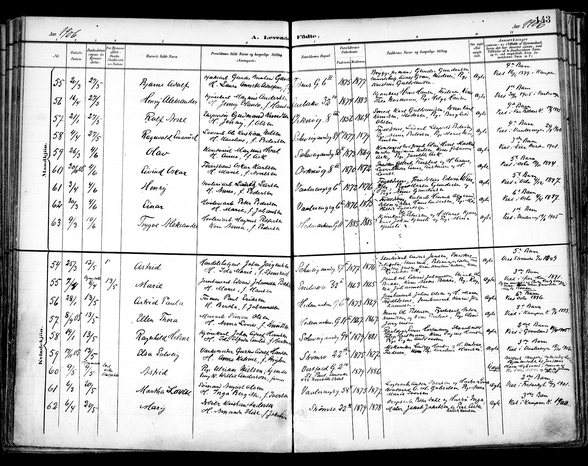 Vålerengen prestekontor Kirkebøker, AV/SAO-A-10878/F/Fa/L0001: Parish register (official) no. 1, 1899-1915, p. 143