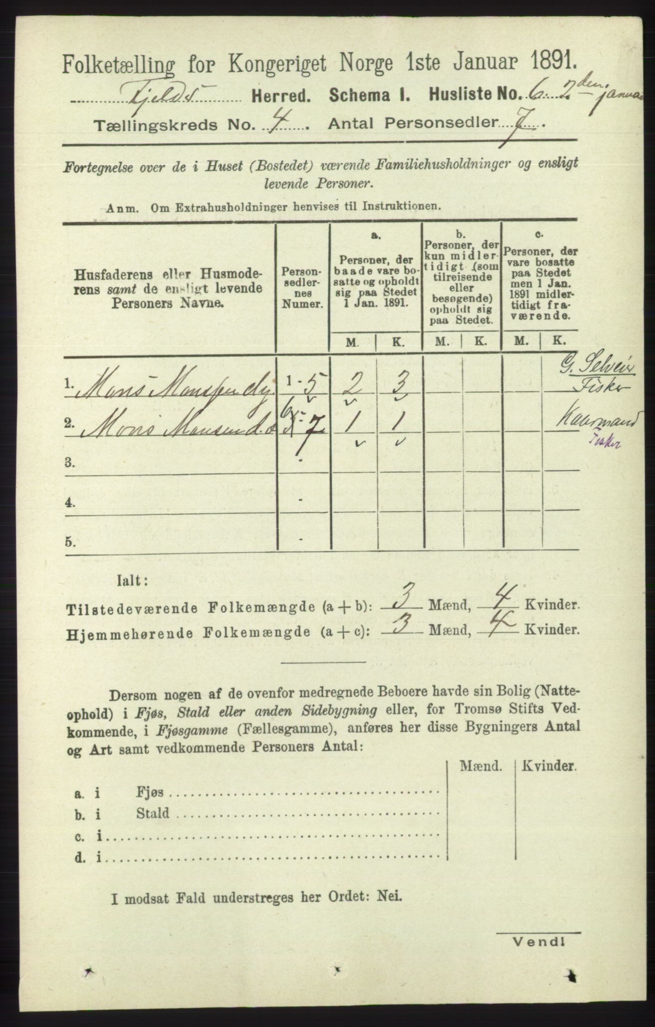 RA, 1891 census for 1246 Fjell, 1891, p. 1959