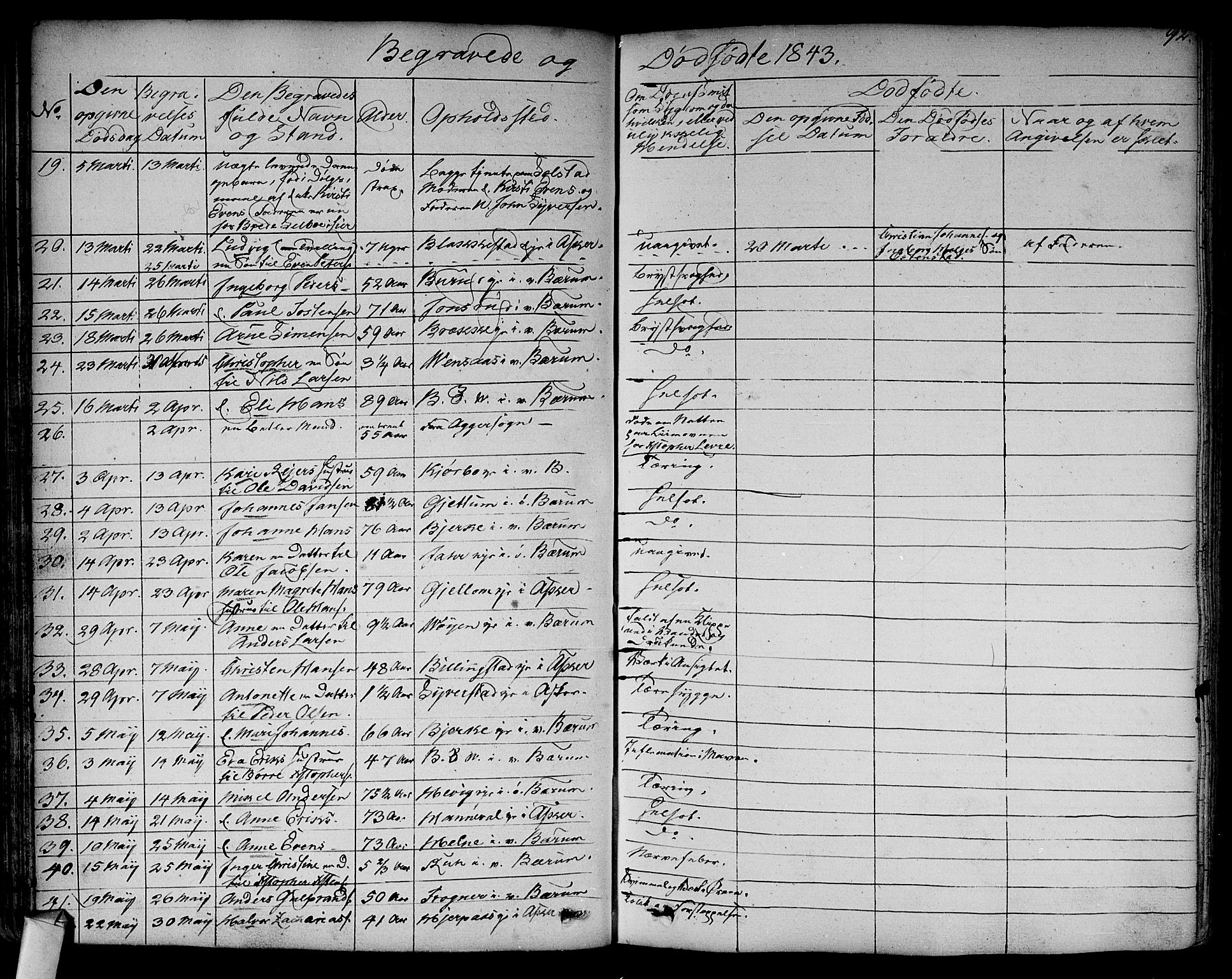 Asker prestekontor Kirkebøker, SAO/A-10256a/F/Fa/L0011: Parish register (official) no. I 11, 1825-1878, p. 92