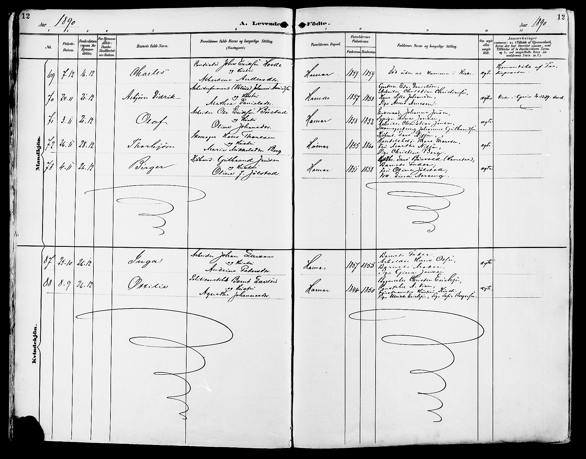 Vang prestekontor, Hedmark, SAH/PREST-008/H/Ha/Haa/L0017: Parish register (official) no. 17, 1890-1899, p. 12