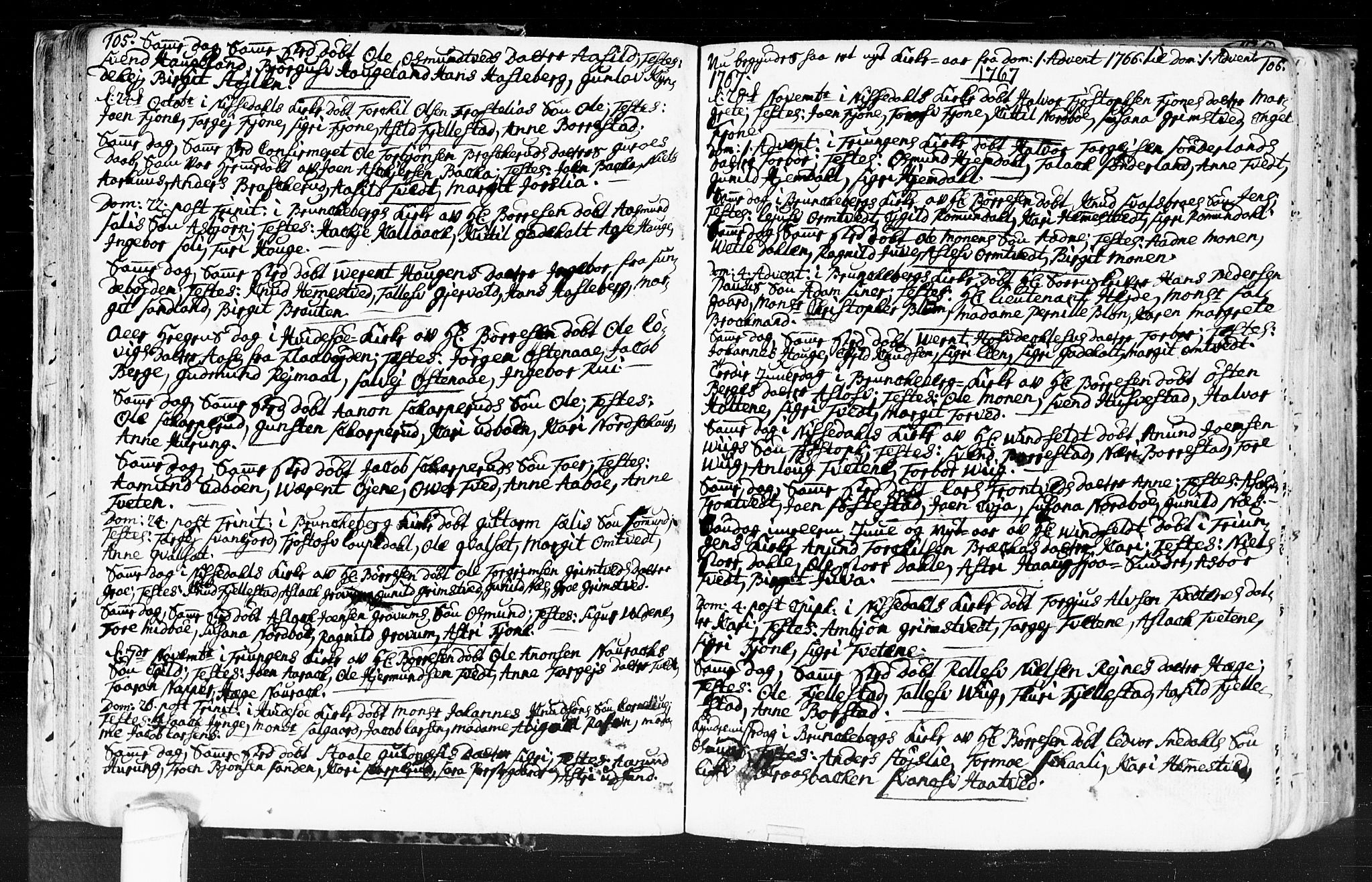 Kviteseid kirkebøker, SAKO/A-276/F/Fa/L0001: Parish register (official) no. I 1, 1754-1773, p. 105-106