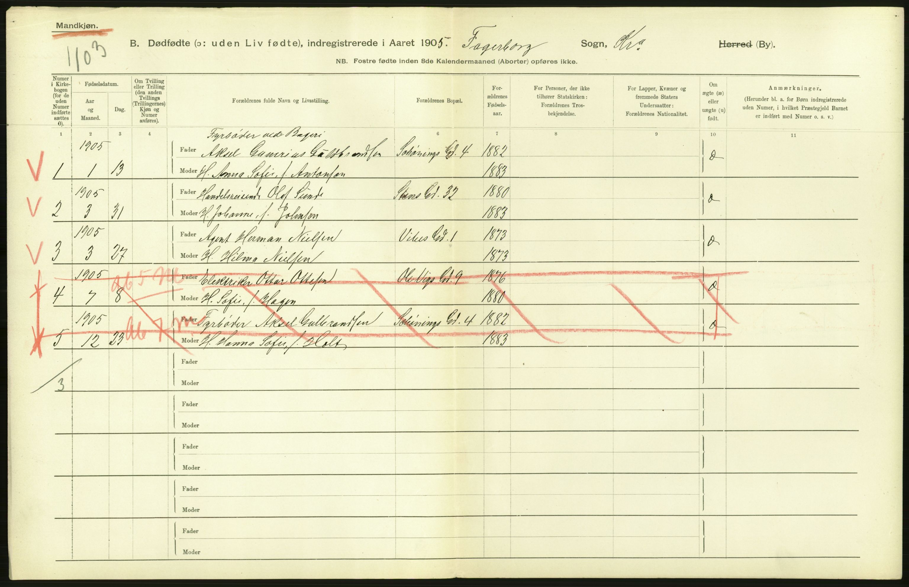 Statistisk sentralbyrå, Sosiodemografiske emner, Befolkning, RA/S-2228/D/Df/Dfa/Dfac/L0007a: Kristiania: Døde, dødfødte., 1905, p. 814