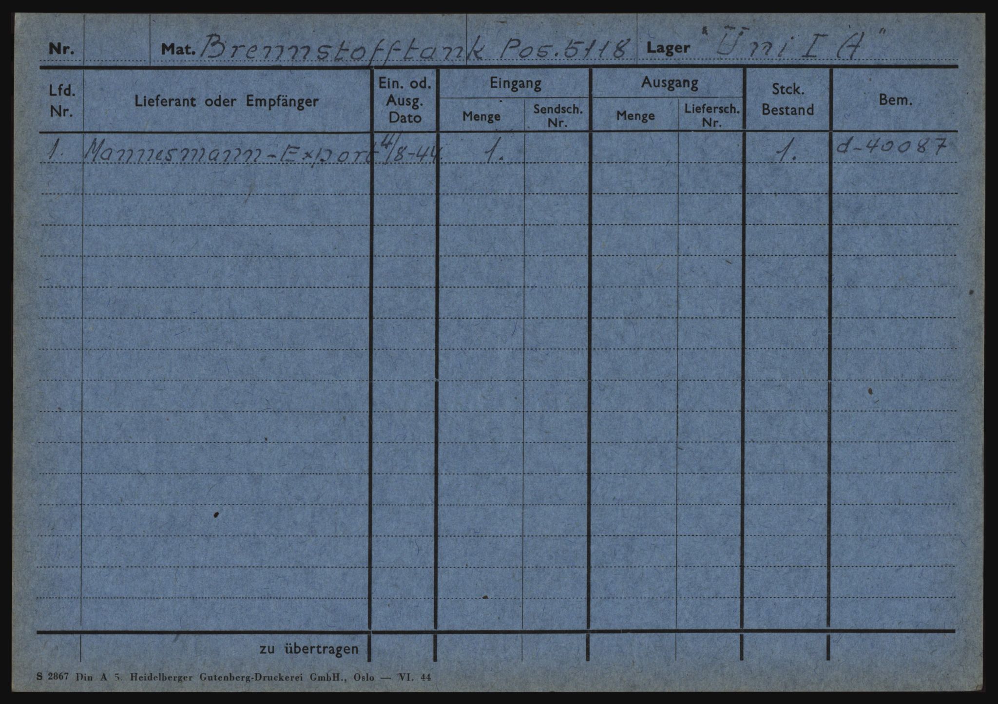 Tyske arkiver, Organisation Todt (OT), Einsatzgruppe Wiking, AV/RA-RAFA-2188/1/O/O12/L0002: Kartotek - Elektromaterial etc A-Z, 1940-1945, p. 48
