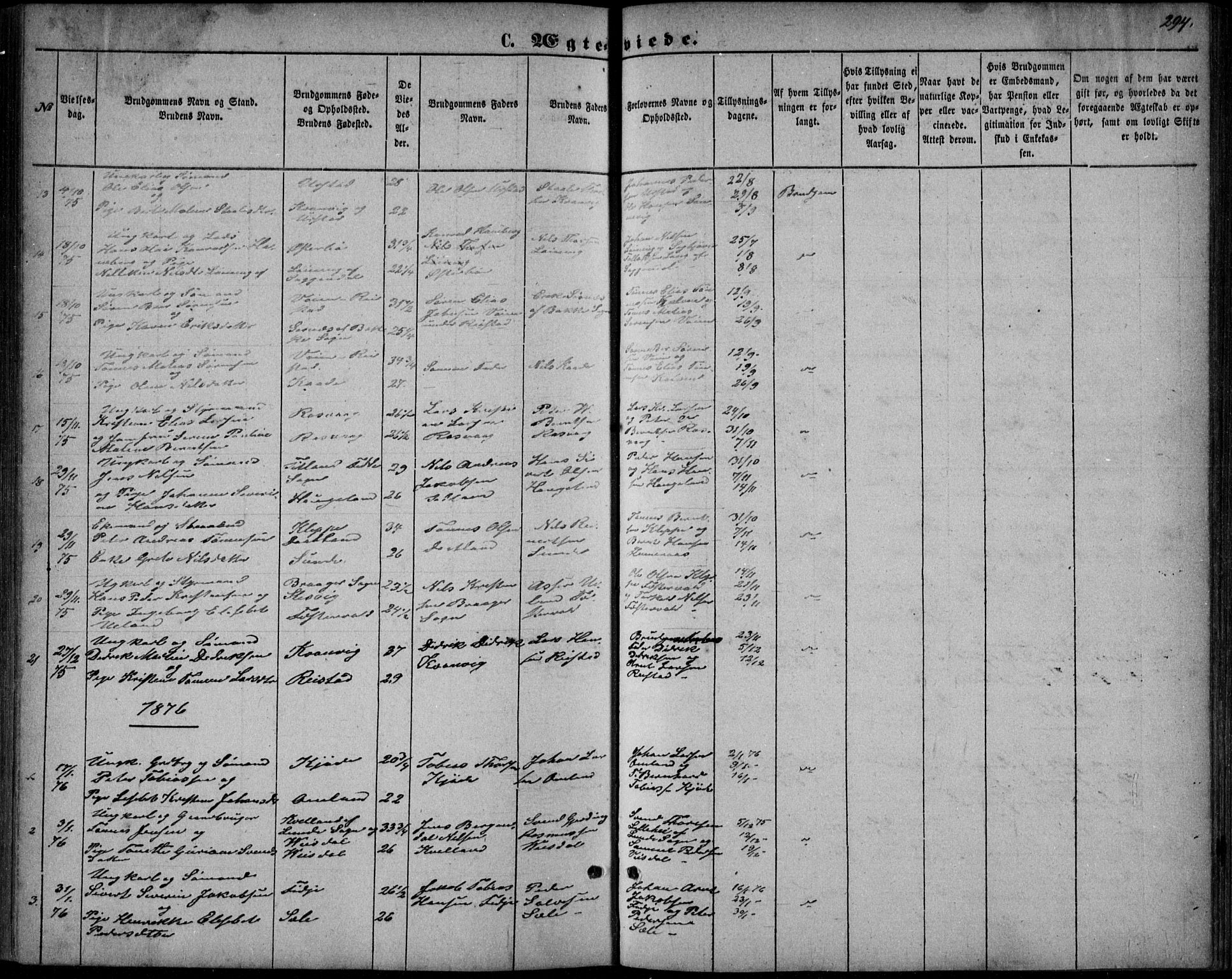 Flekkefjord sokneprestkontor, AV/SAK-1111-0012/F/Fb/Fbb/L0003: Parish register (copy) no. B 3, 1867-1889, p. 294