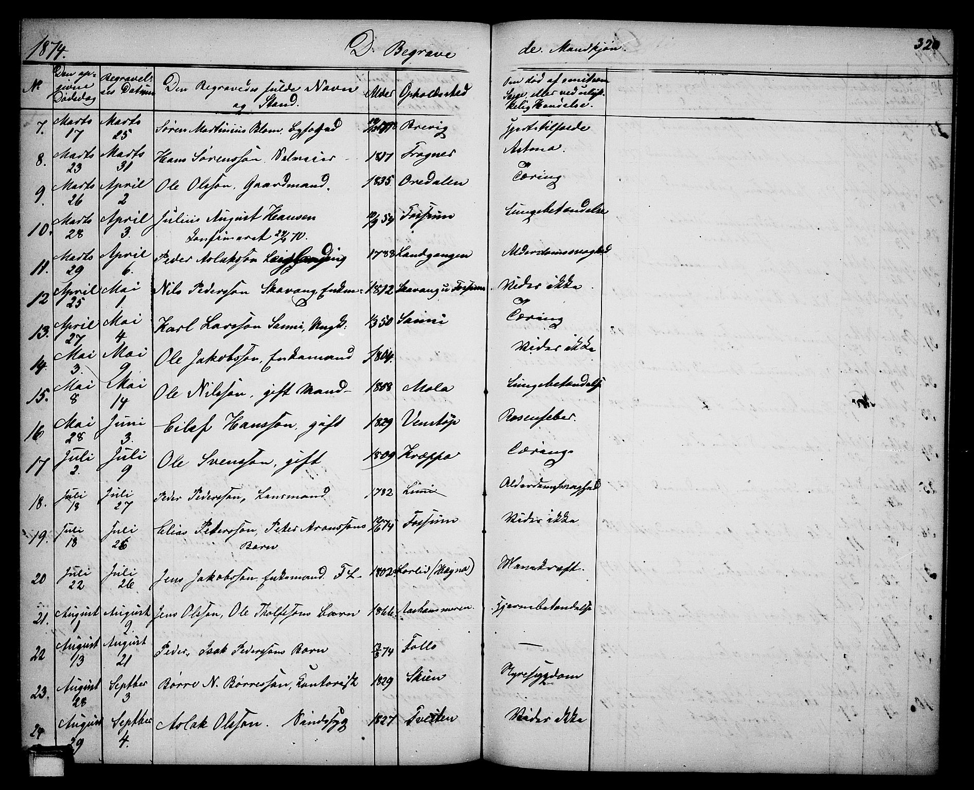 Gjerpen kirkebøker, SAKO/A-265/G/Ga/L0001: Parish register (copy) no. I 1, 1864-1882, p. 320