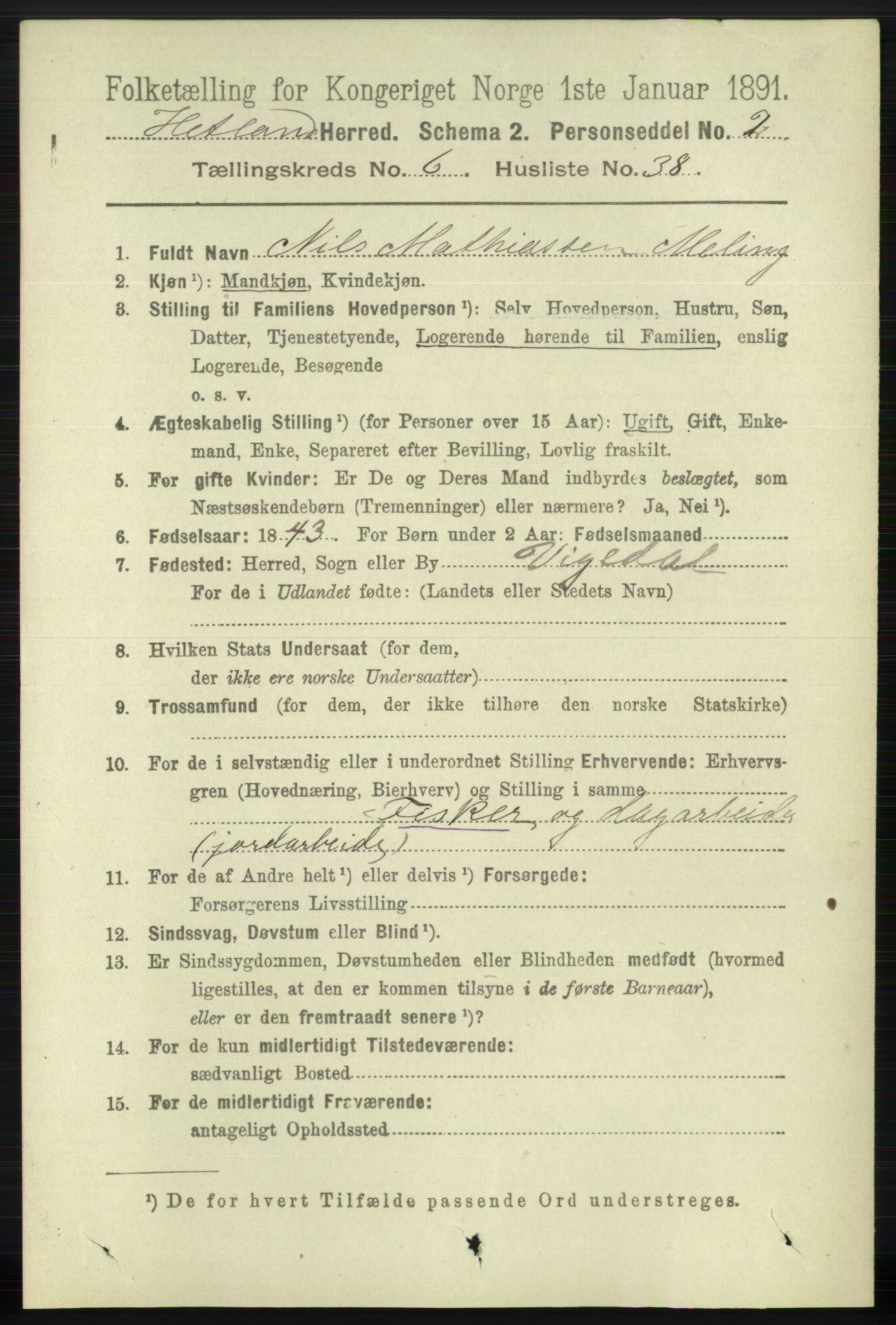 RA, 1891 census for 1126 Hetland, 1891, p. 3666