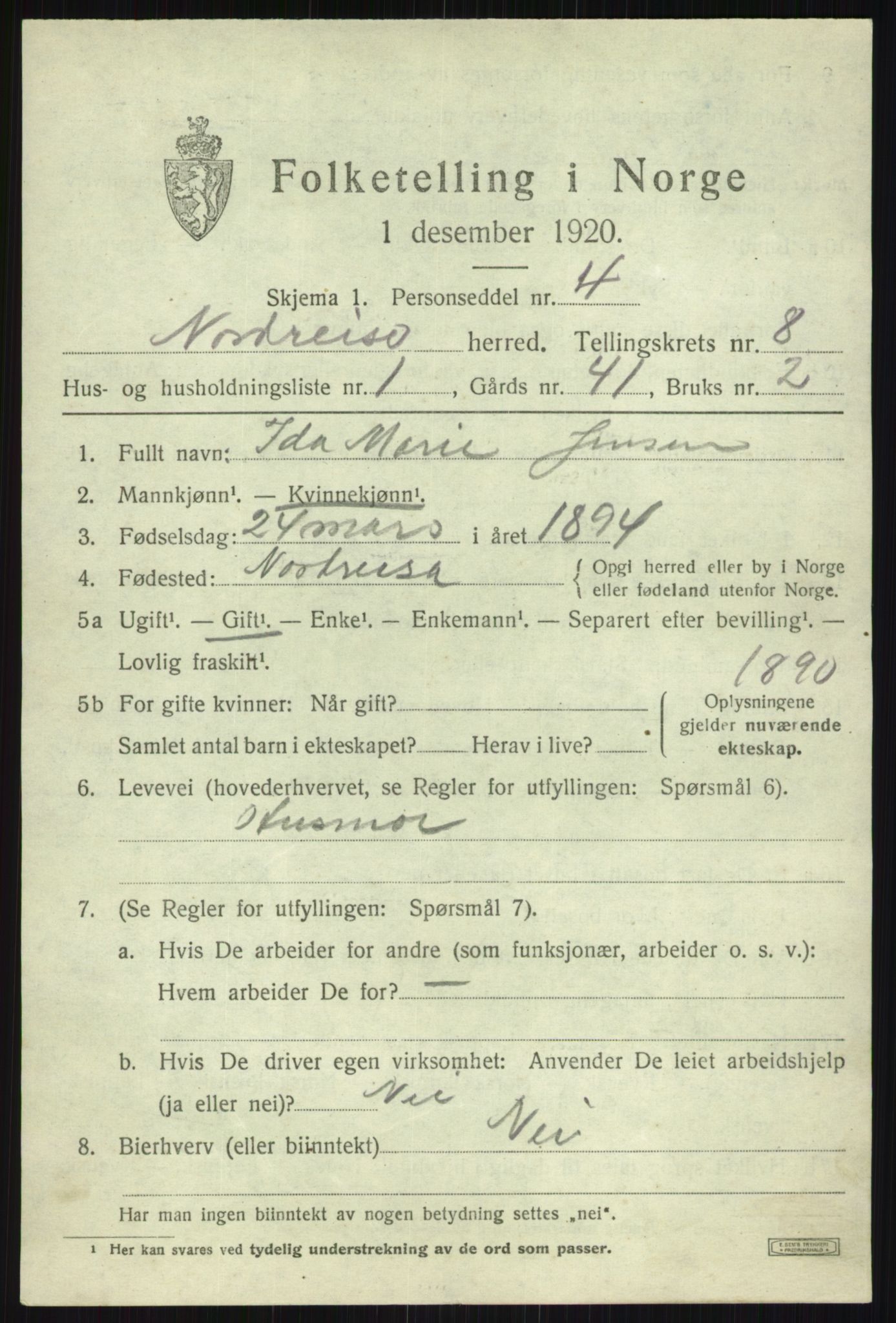 SATØ, 1920 census for Nordreisa, 1920, p. 3251