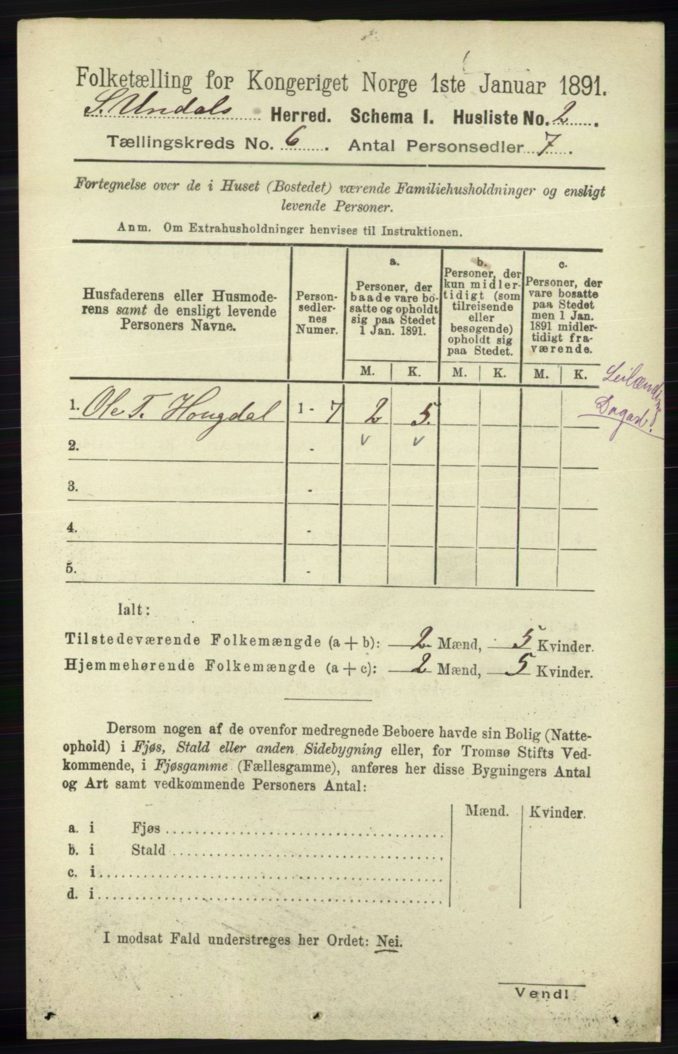 RA, 1891 census for 1029 Sør-Audnedal, 1891, p. 2238