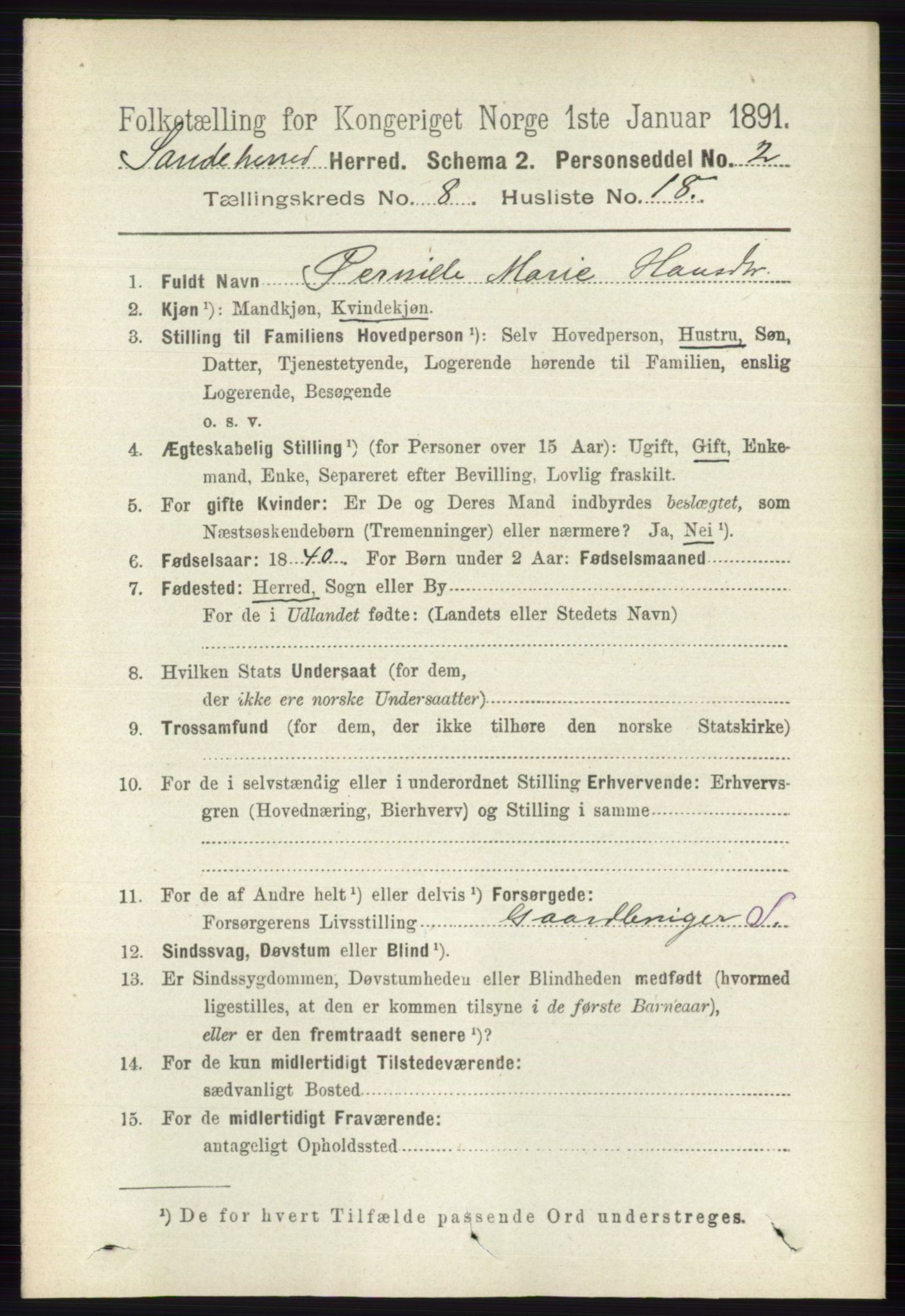 RA, 1891 census for 0724 Sandeherred, 1891, p. 4916