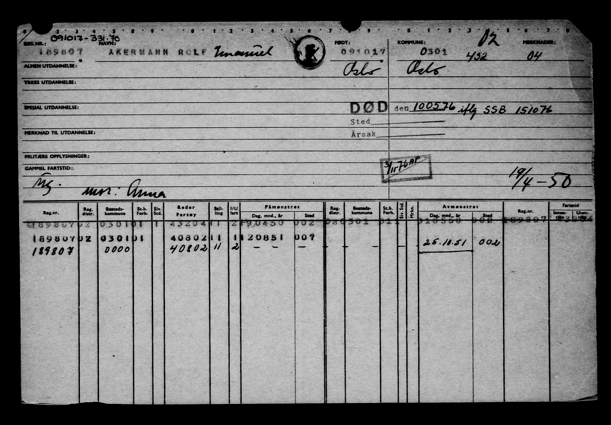 Direktoratet for sjømenn, AV/RA-S-3545/G/Gb/L0152: Hovedkort, 1917, p. 432