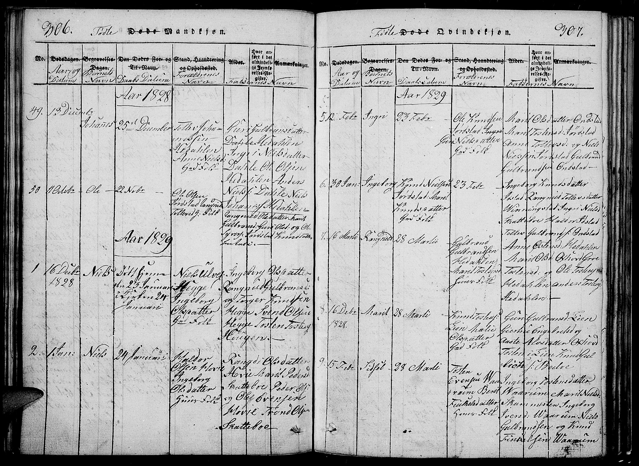 Slidre prestekontor, SAH/PREST-134/H/Ha/Hab/L0002: Parish register (copy) no. 2, 1814-1839, p. 306-307