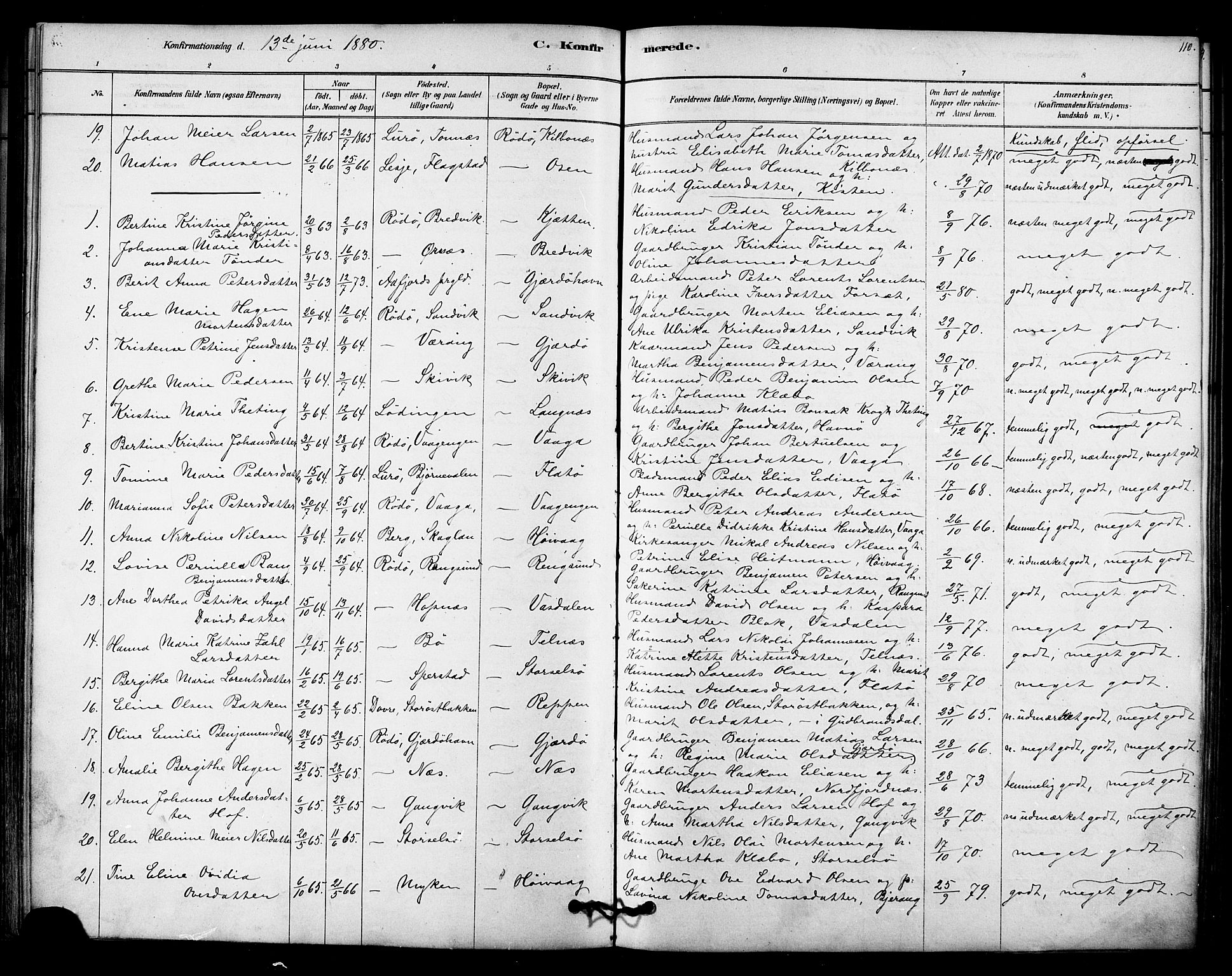 Ministerialprotokoller, klokkerbøker og fødselsregistre - Nordland, AV/SAT-A-1459/841/L0609: Parish register (official) no. 841A12, 1878-1901, p. 110