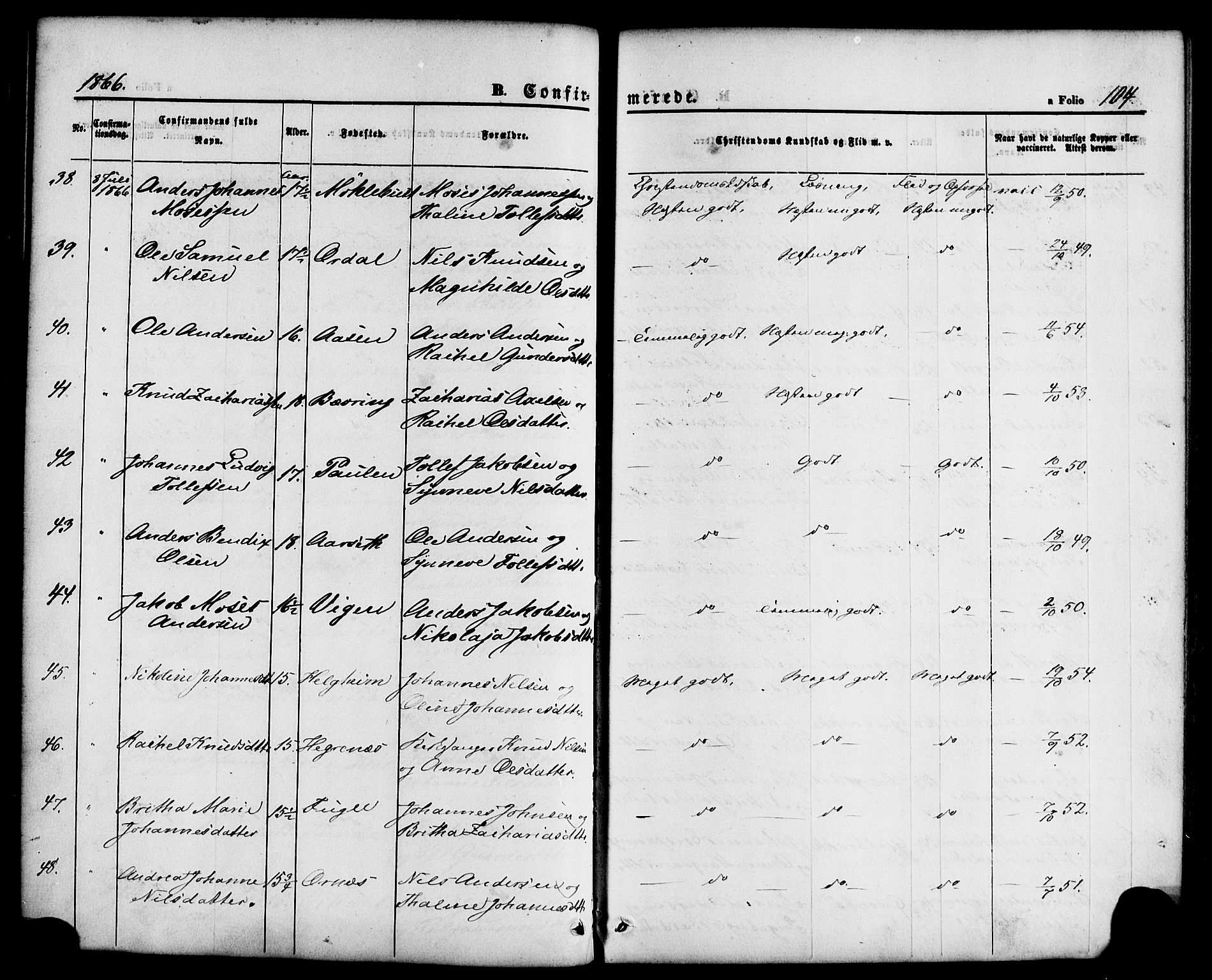 Jølster sokneprestembete, SAB/A-80701/H/Haa/Haaa/L0011: Parish register (official) no. A 11, 1866-1881, p. 104