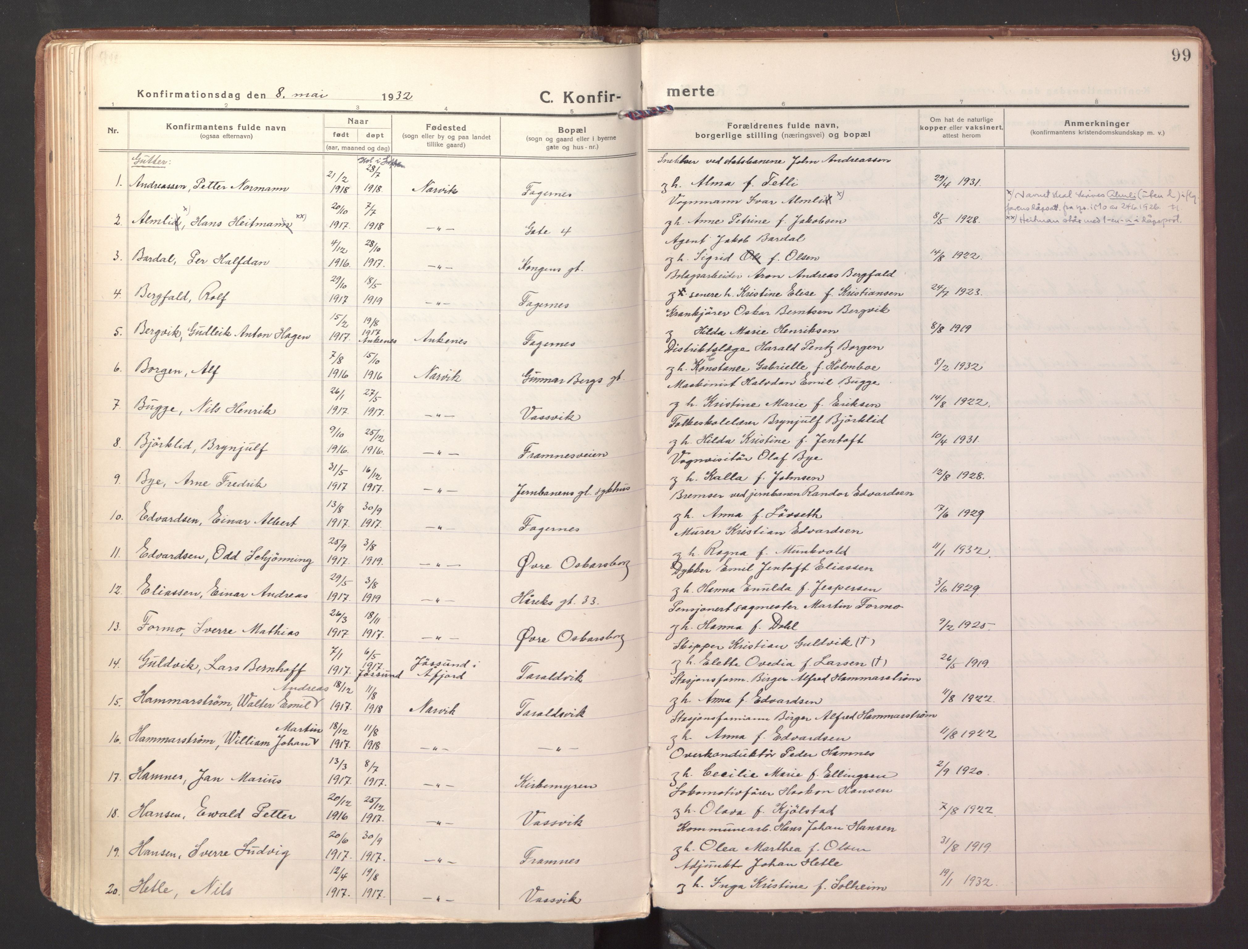 Ministerialprotokoller, klokkerbøker og fødselsregistre - Nordland, SAT/A-1459/871/L1004: Parish register (official) no. 871A20, 1921-1932, p. 99