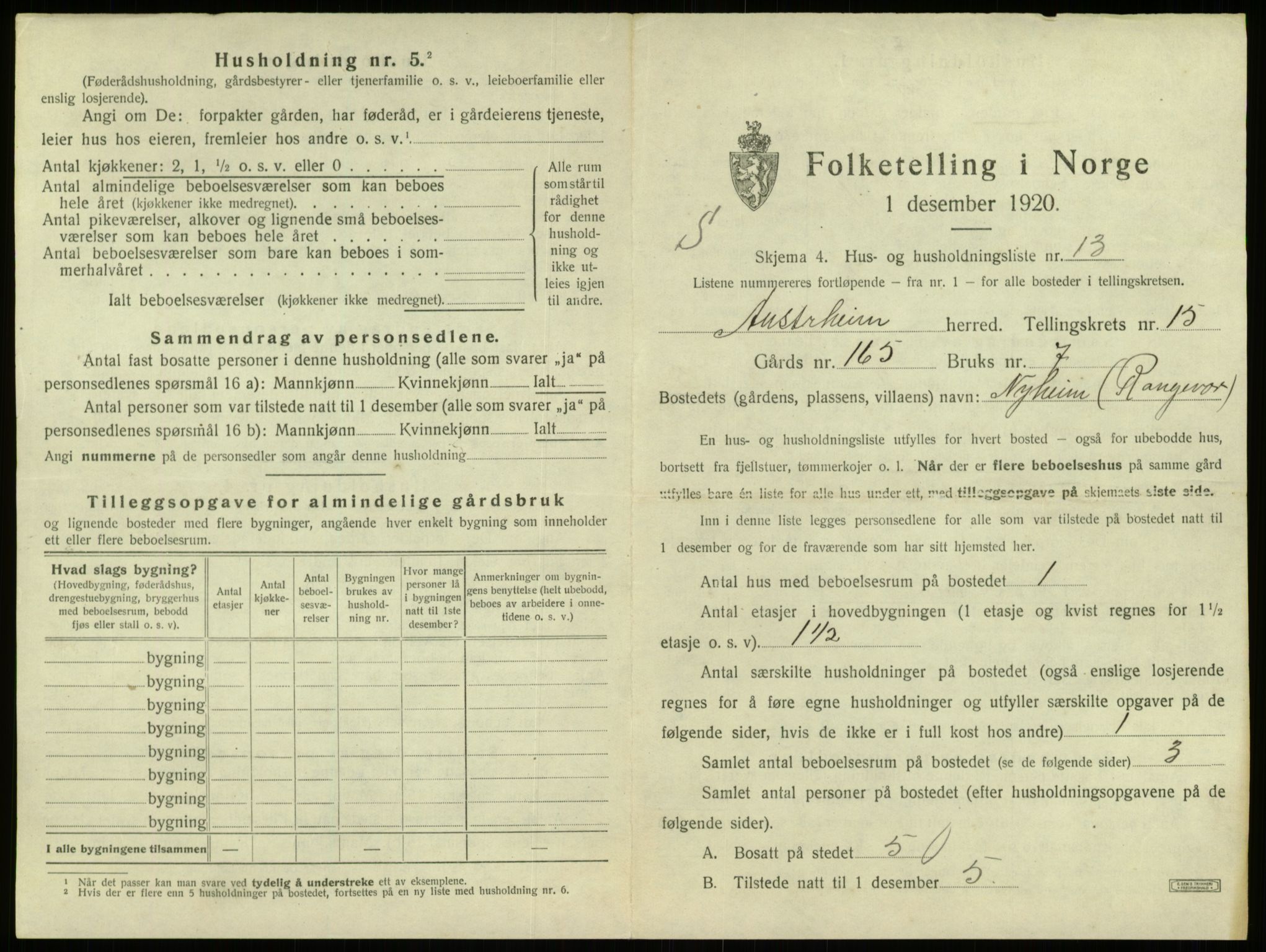 SAB, 1920 census for Austrheim, 1920, p. 717