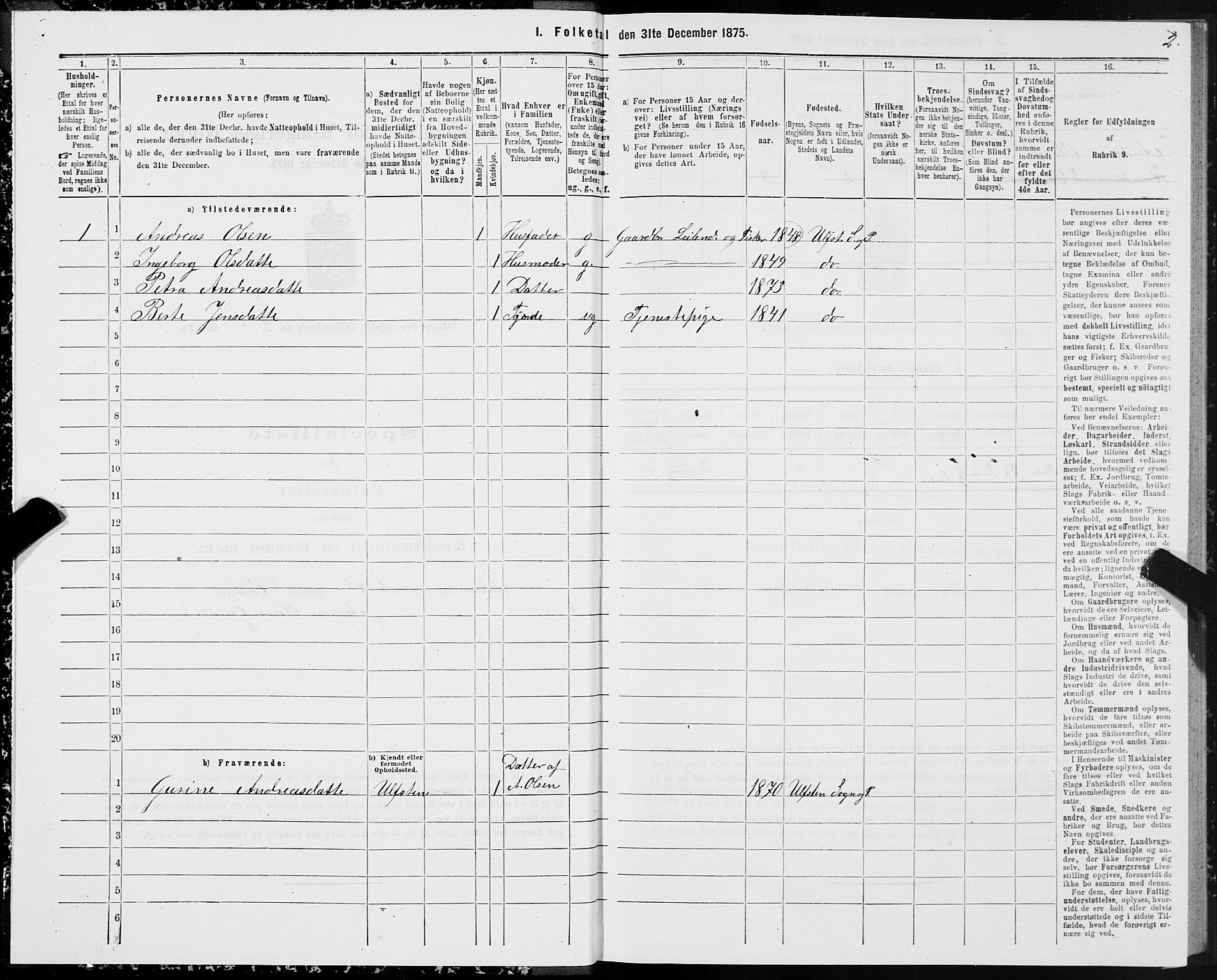 SAT, 1875 census for 1516P Ulstein, 1875, p. 2002