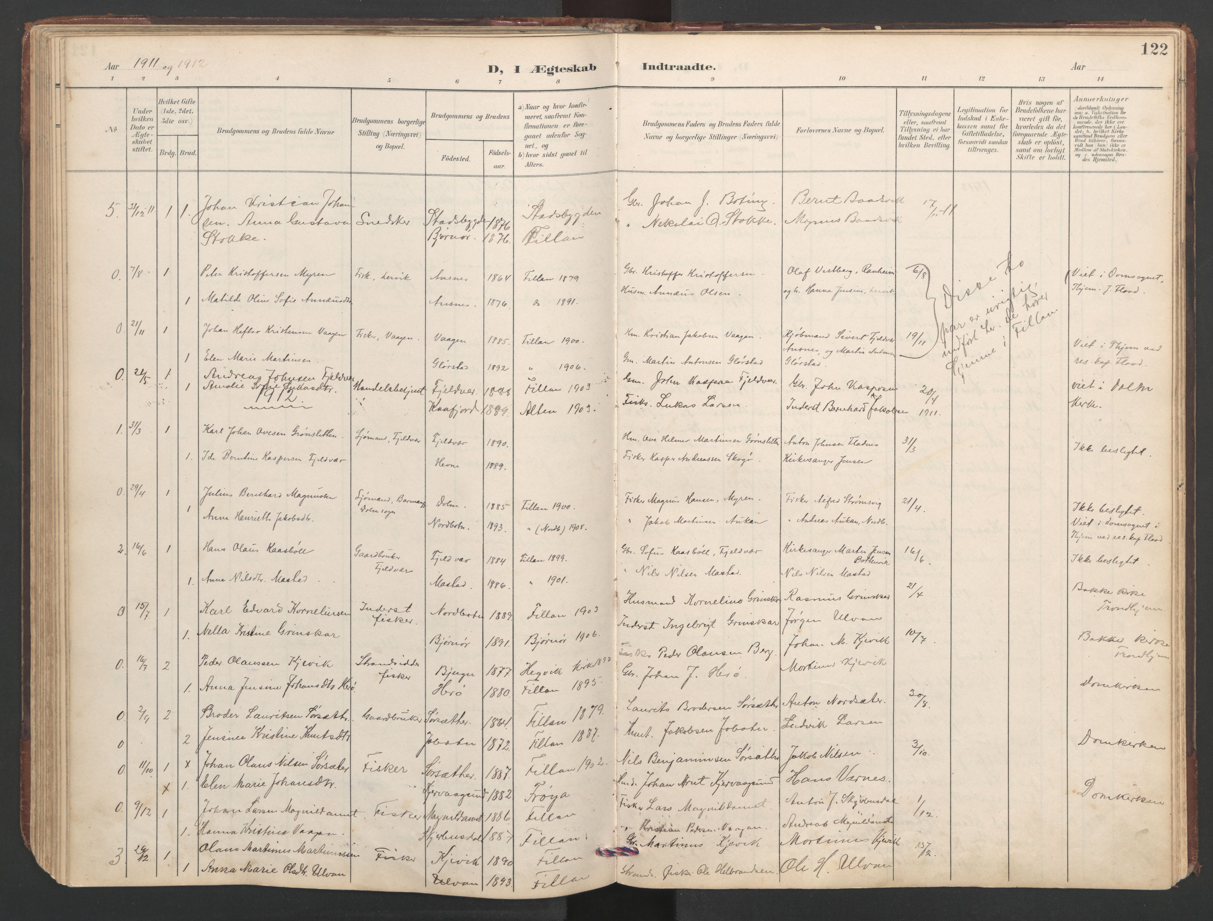 Ministerialprotokoller, klokkerbøker og fødselsregistre - Sør-Trøndelag, SAT/A-1456/638/L0571: Parish register (copy) no. 638C03, 1901-1930, p. 122