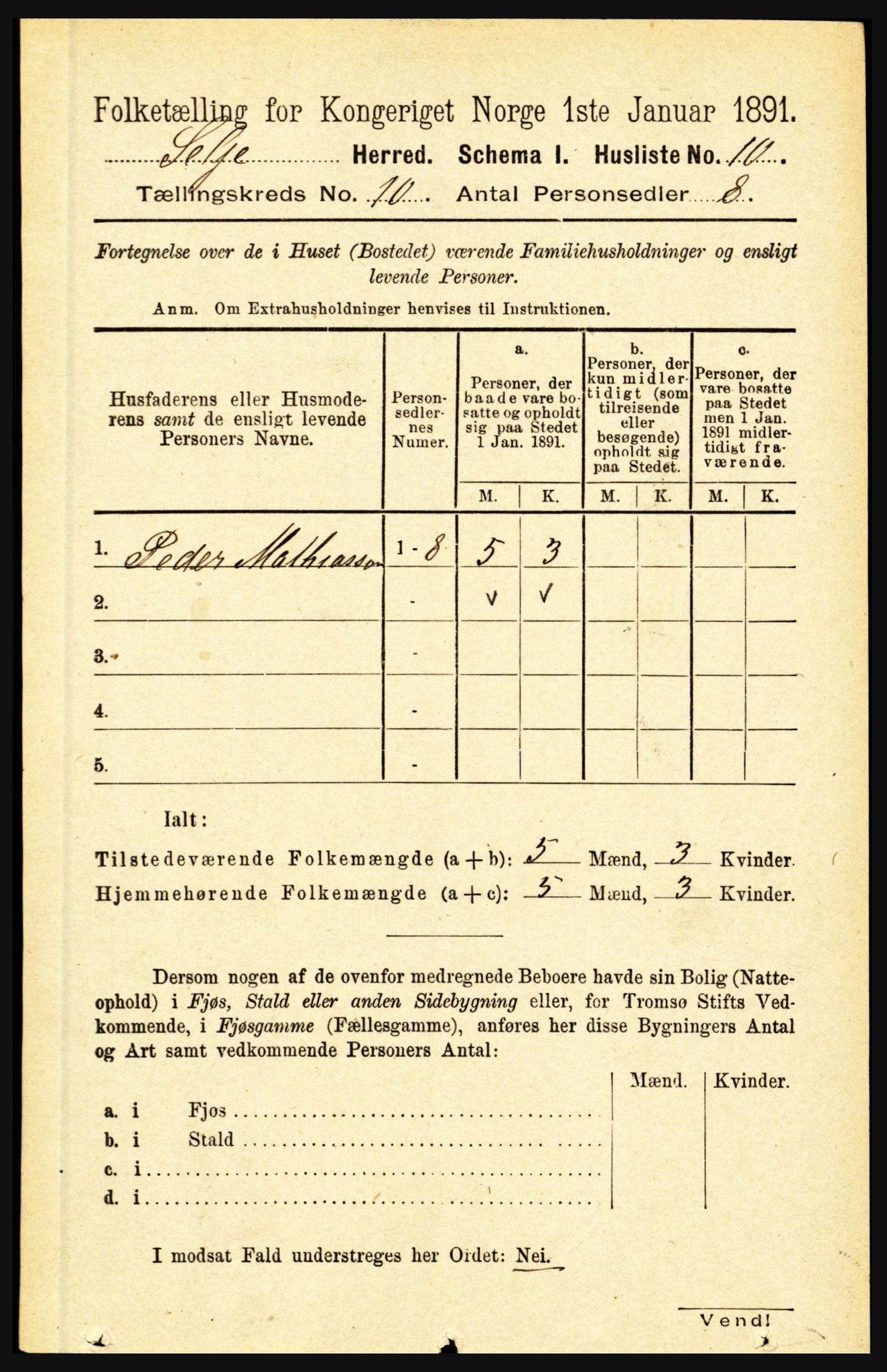 RA, 1891 census for 1441 Selje, 1891, p. 3045