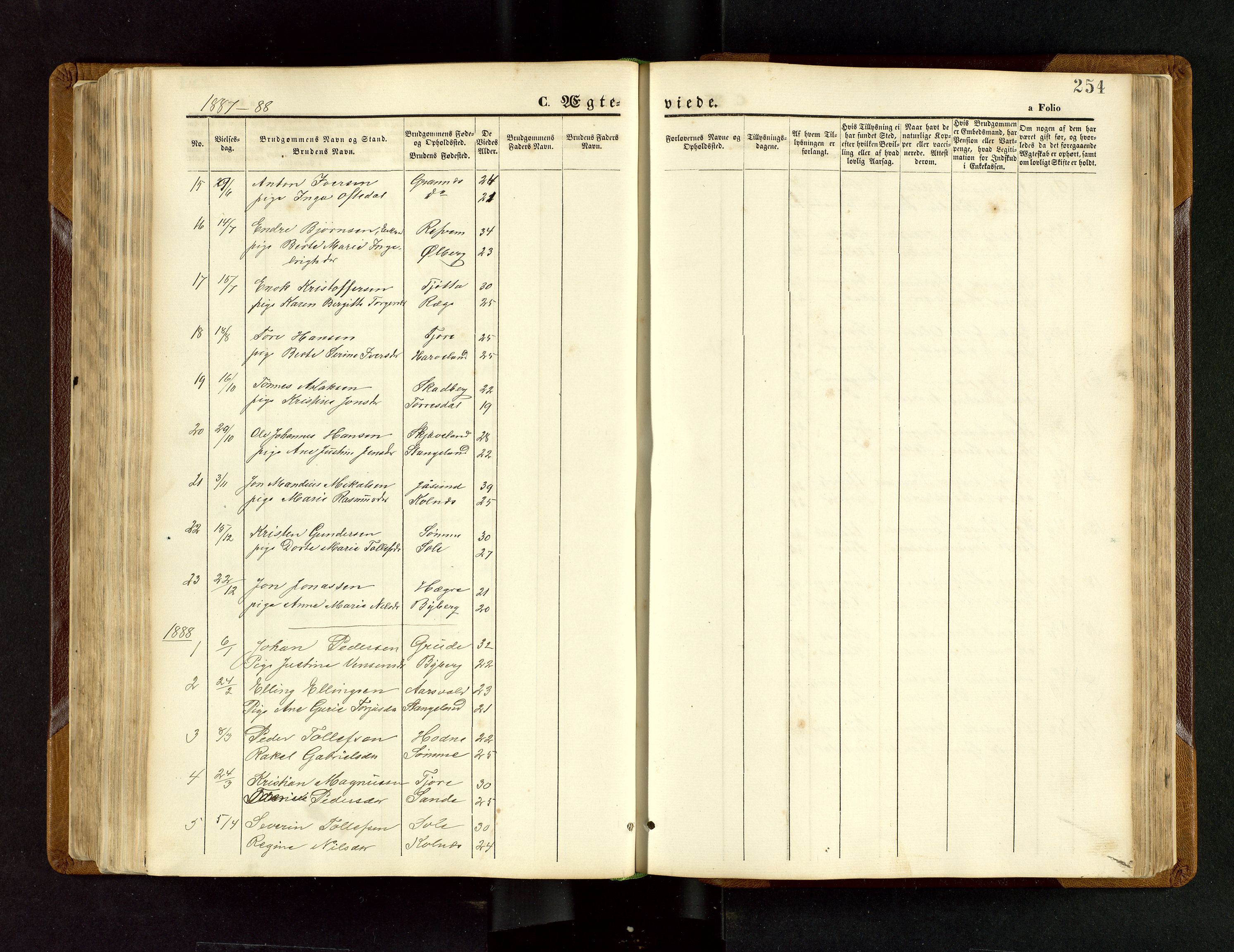 Håland sokneprestkontor, SAST/A-101802/001/30BB/L0003: Parish register (copy) no. B 3, 1873-1893, p. 254