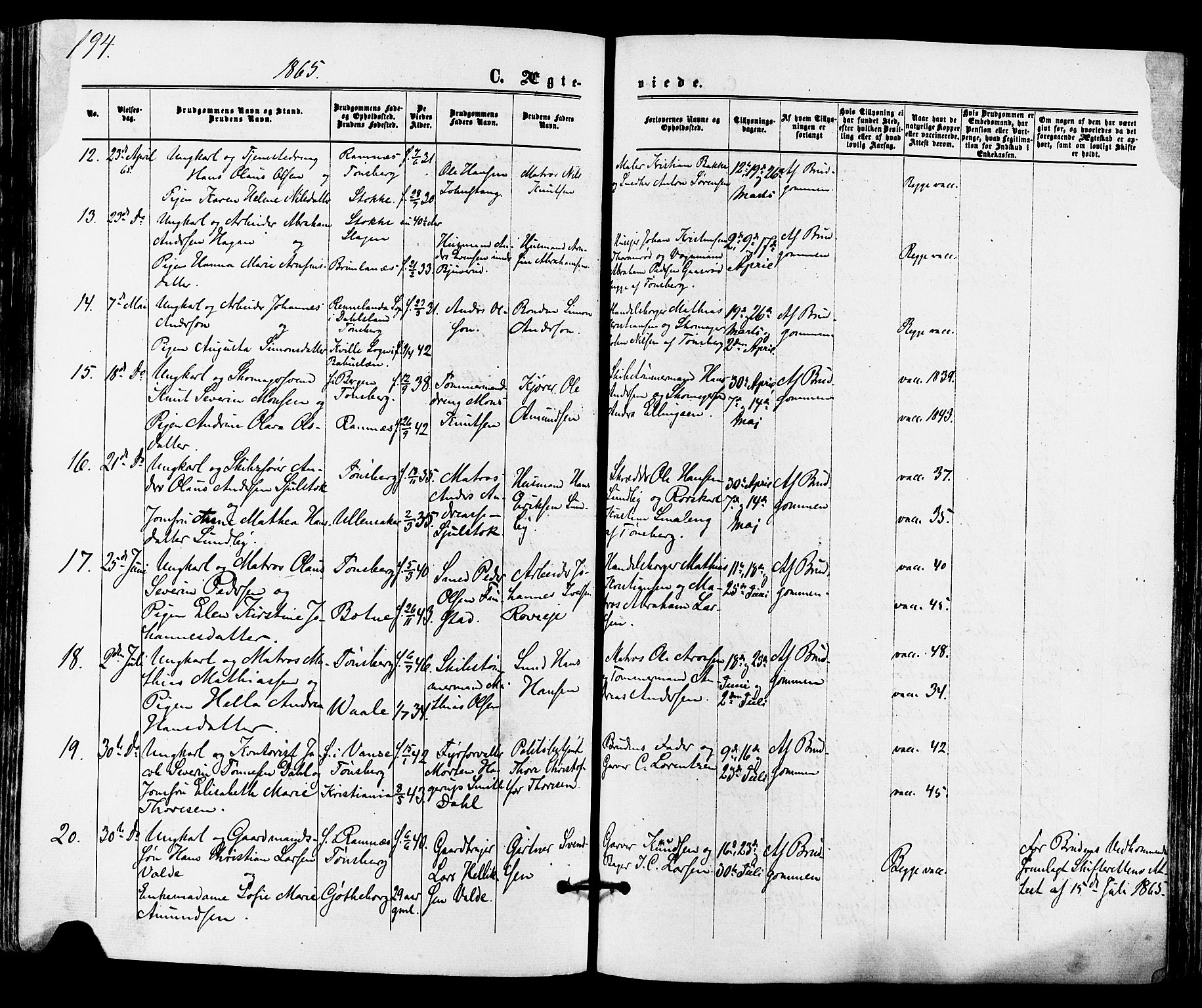 Tønsberg kirkebøker, AV/SAKO-A-330/F/Fa/L0009: Parish register (official) no. I 9, 1865-1873, p. 194