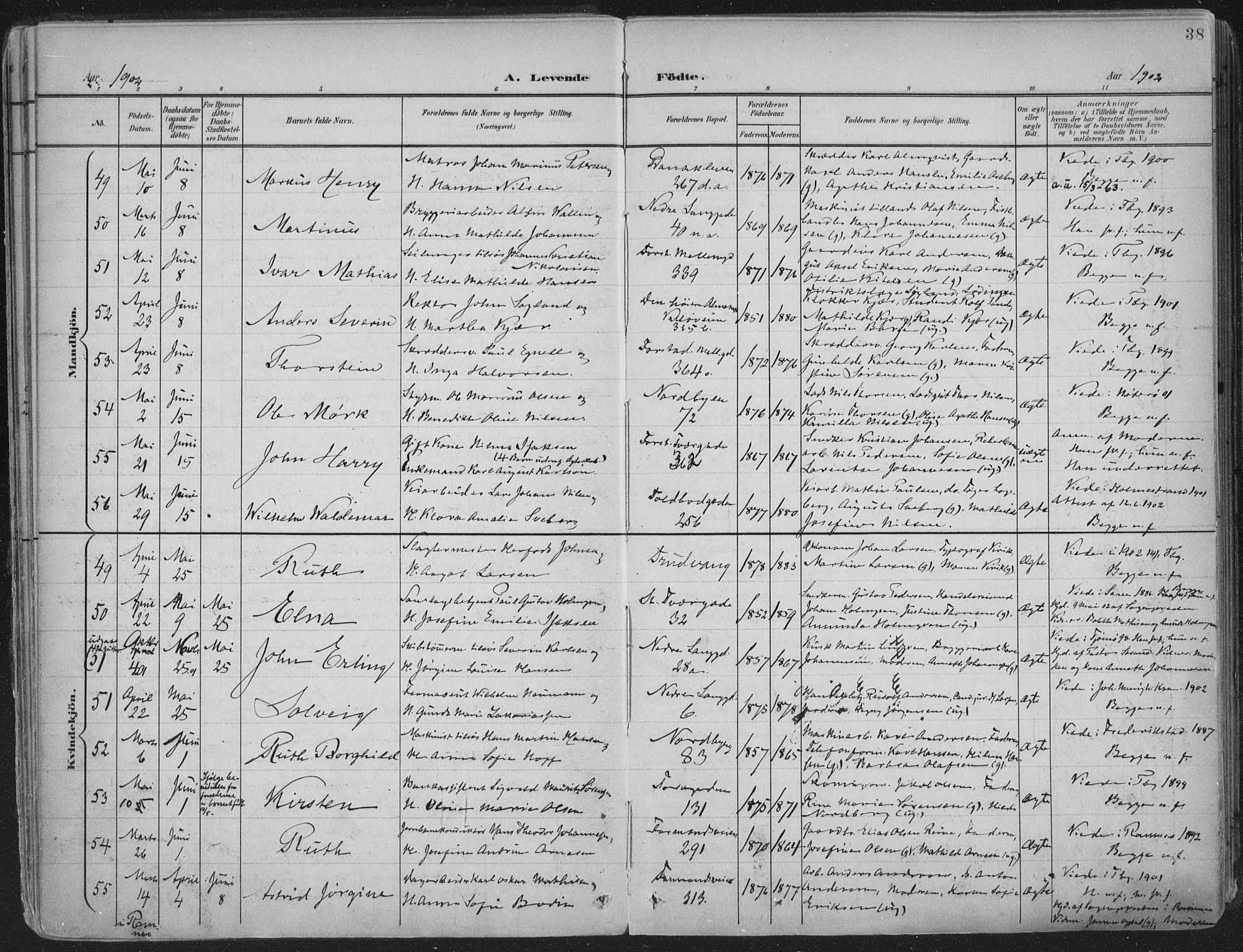 Tønsberg kirkebøker, SAKO/A-330/F/Fa/L0014: Parish register (official) no. I 14, 1900-1913, p. 38