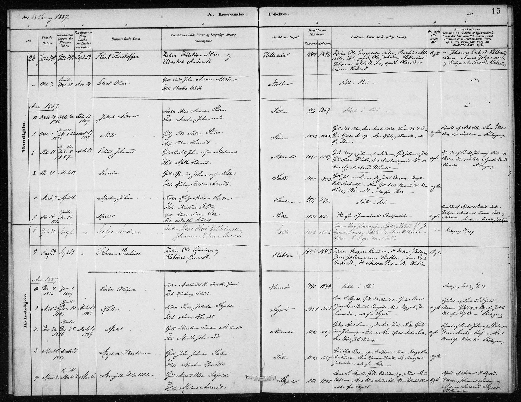 Manger sokneprestembete, AV/SAB-A-76801/H/Haa: Parish register (official) no. E  1, 1881-1890, p. 15