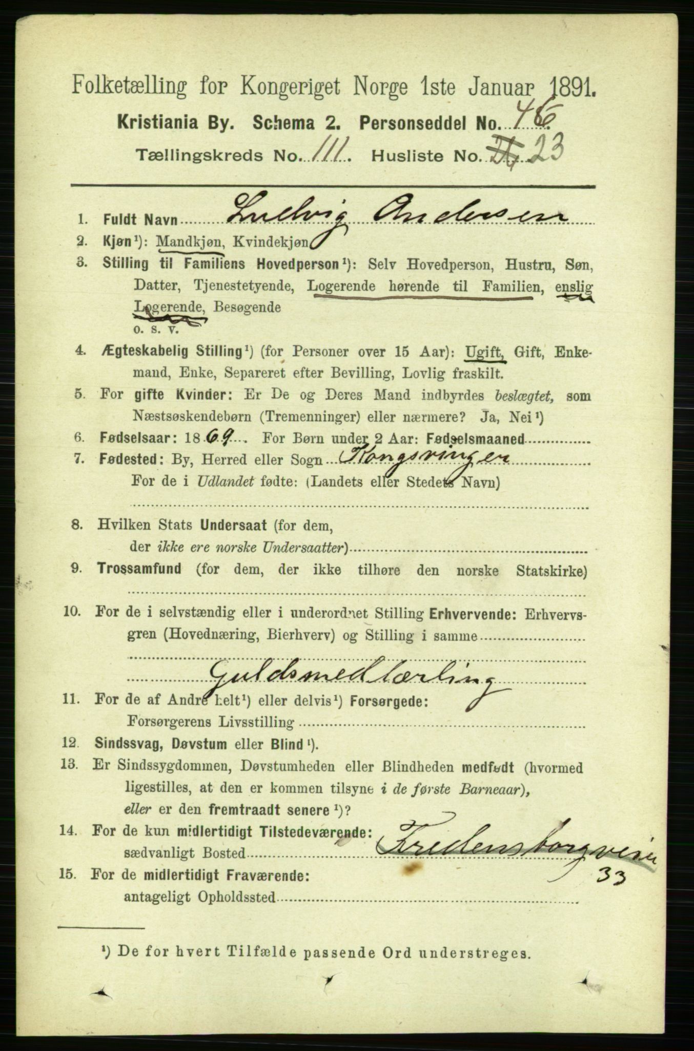 RA, 1891 census for 0301 Kristiania, 1891, p. 58446