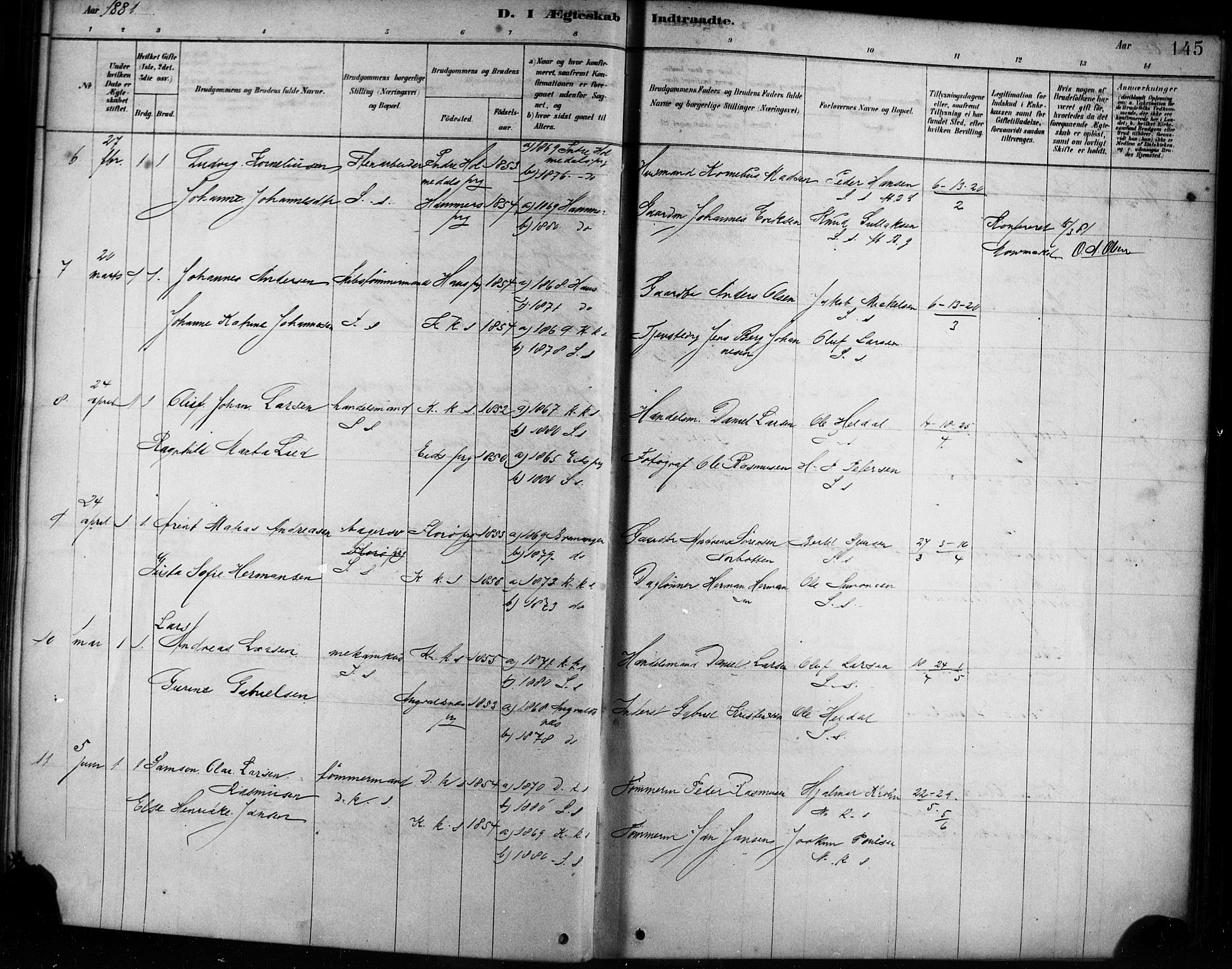 Sandviken Sokneprestembete, AV/SAB-A-77601/H/Ha/L0002: Parish register (official) no. A 2, 1878-1896, p. 145