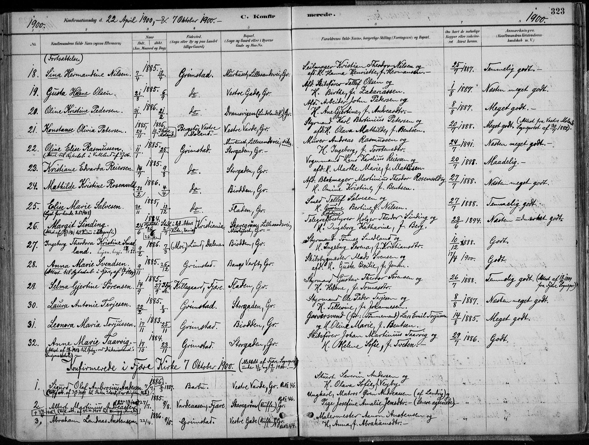 Grimstad sokneprestkontor, SAK/1111-0017/F/Fa/L0003: Parish register (official) no. A 2, 1882-1912, p. 323