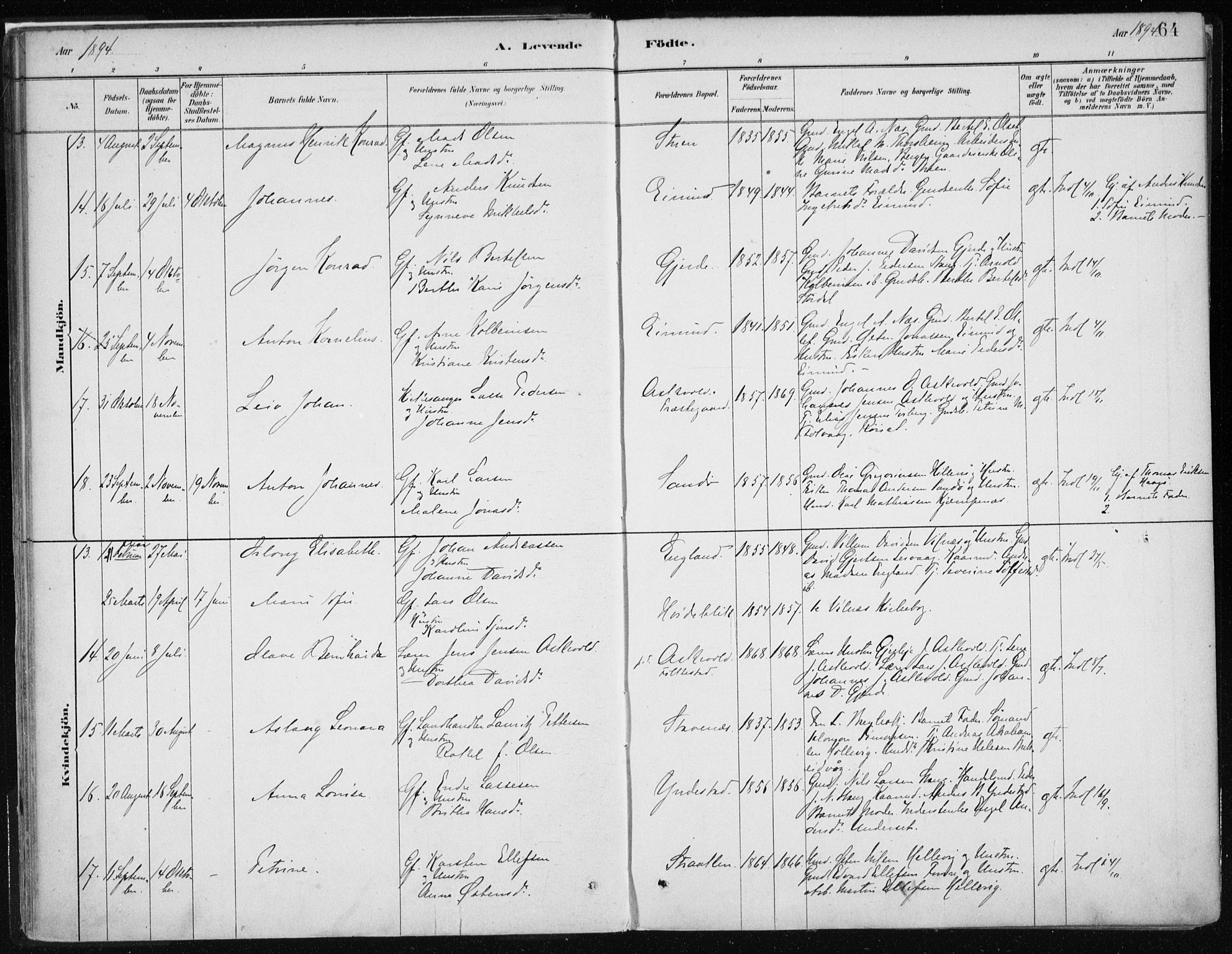 Askvoll sokneprestembete, AV/SAB-A-79501/H/Haa/Haab/L0002: Parish register (official) no. B 2, 1879-1909, p. 64