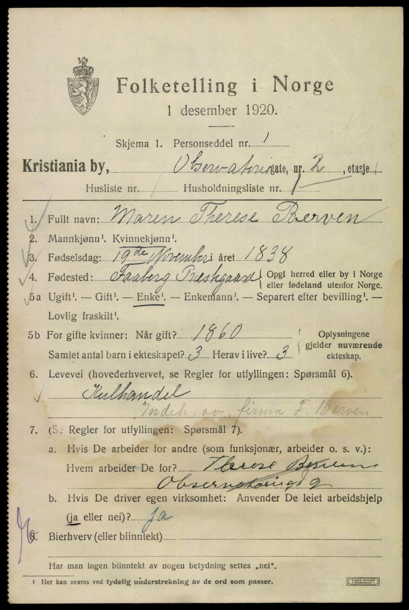 SAO, 1920 census for Kristiania, 1920, p. 428087