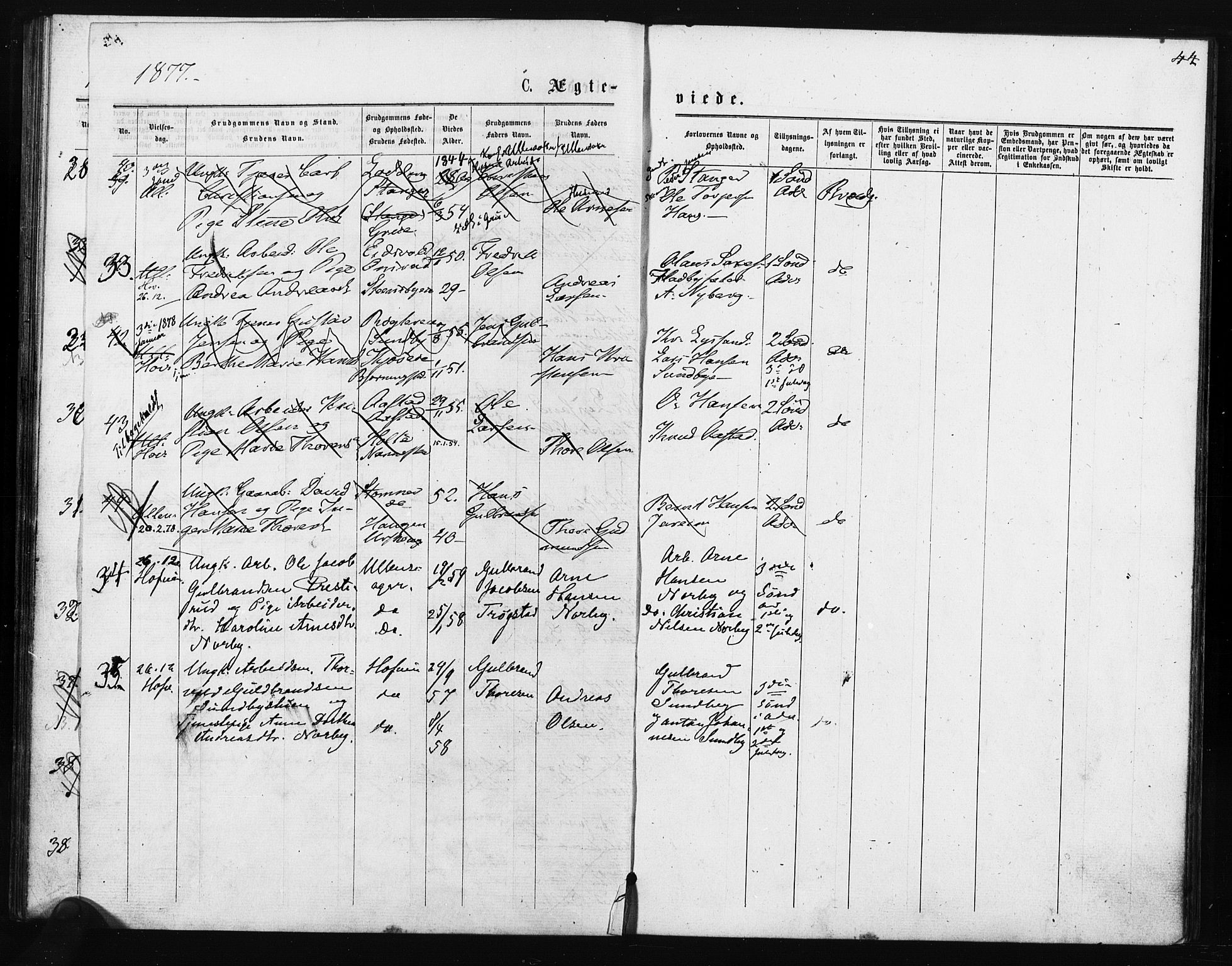 Ullensaker prestekontor Kirkebøker, SAO/A-10236a/F/Fa/L0018: Parish register (official) no. I 18, 1876-1877, p. 44