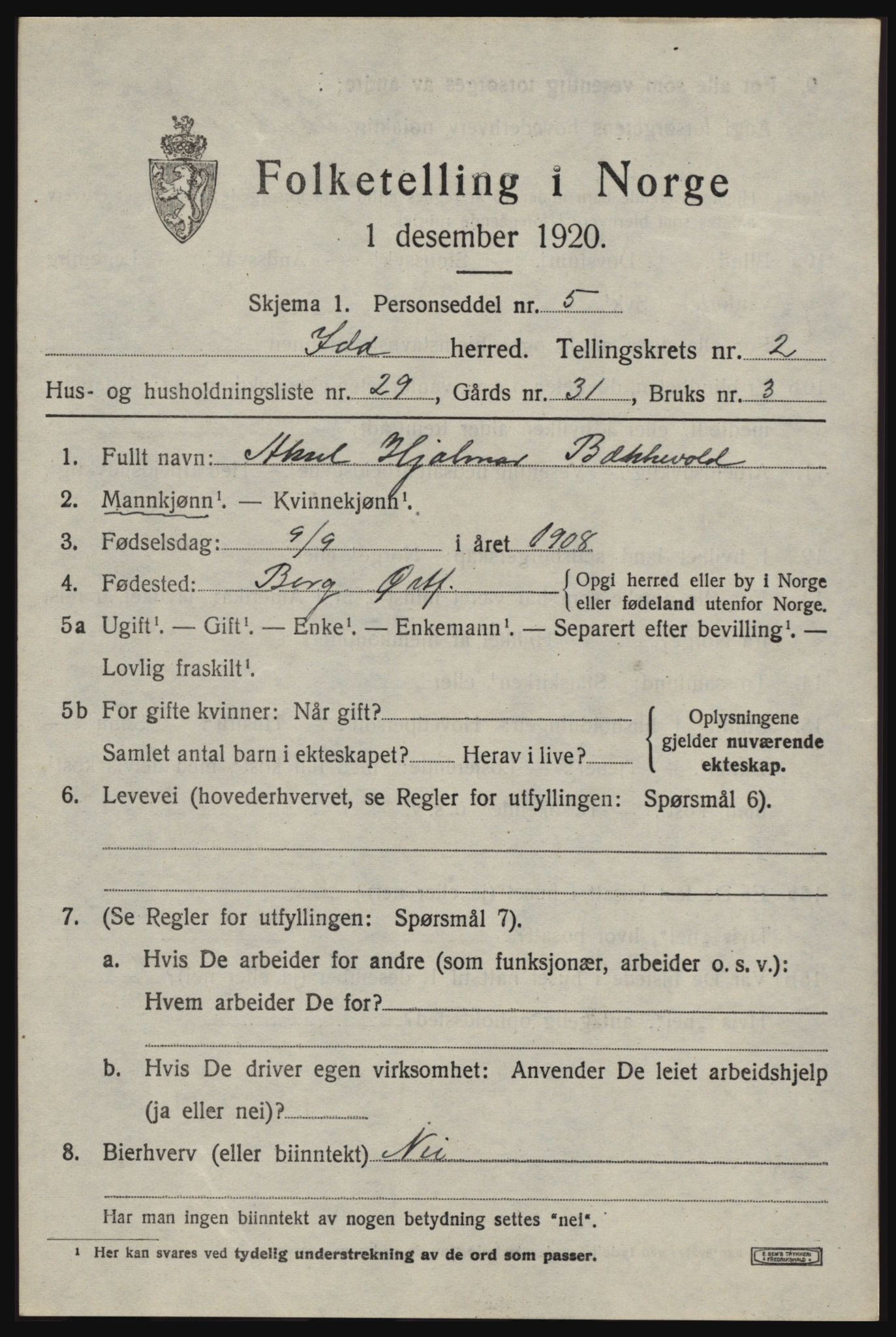 SAO, 1920 census for Idd, 1920, p. 2684