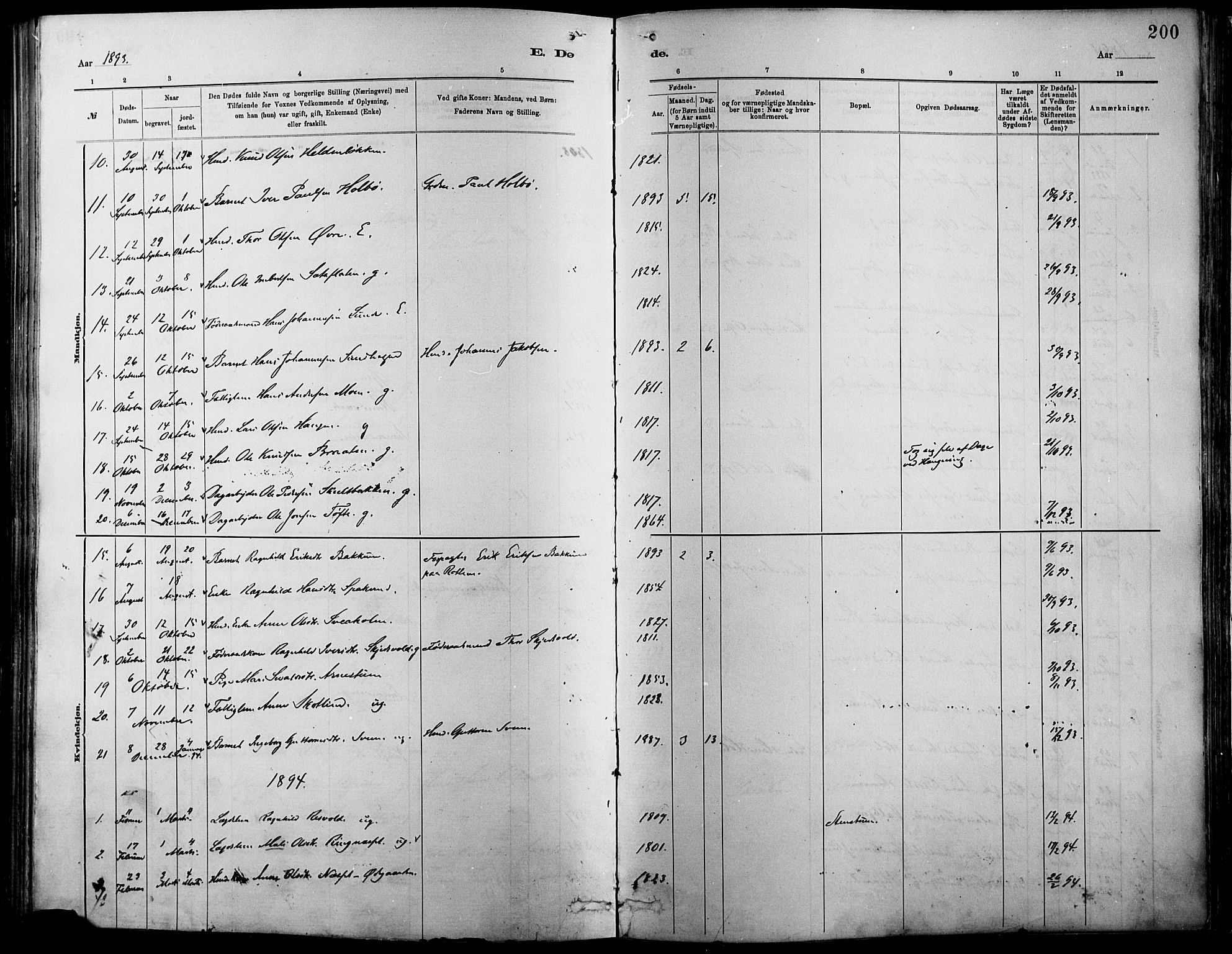 Vågå prestekontor, SAH/PREST-076/H/Ha/Haa/L0009: Parish register (official) no. 9, 1886-1904, p. 200
