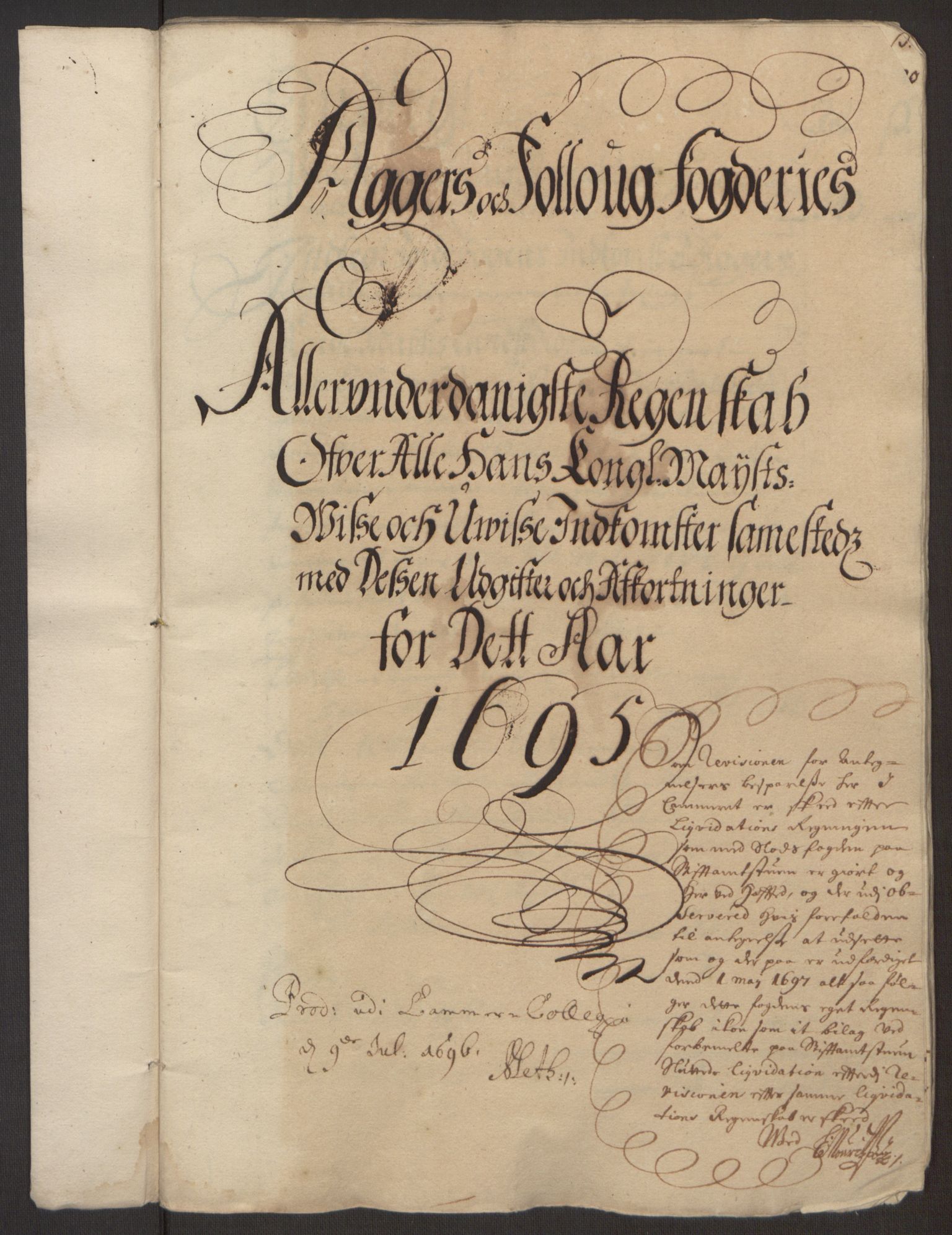 Rentekammeret inntil 1814, Reviderte regnskaper, Fogderegnskap, RA/EA-4092/R10/L0439: Fogderegnskap Aker og Follo, 1695, p. 2