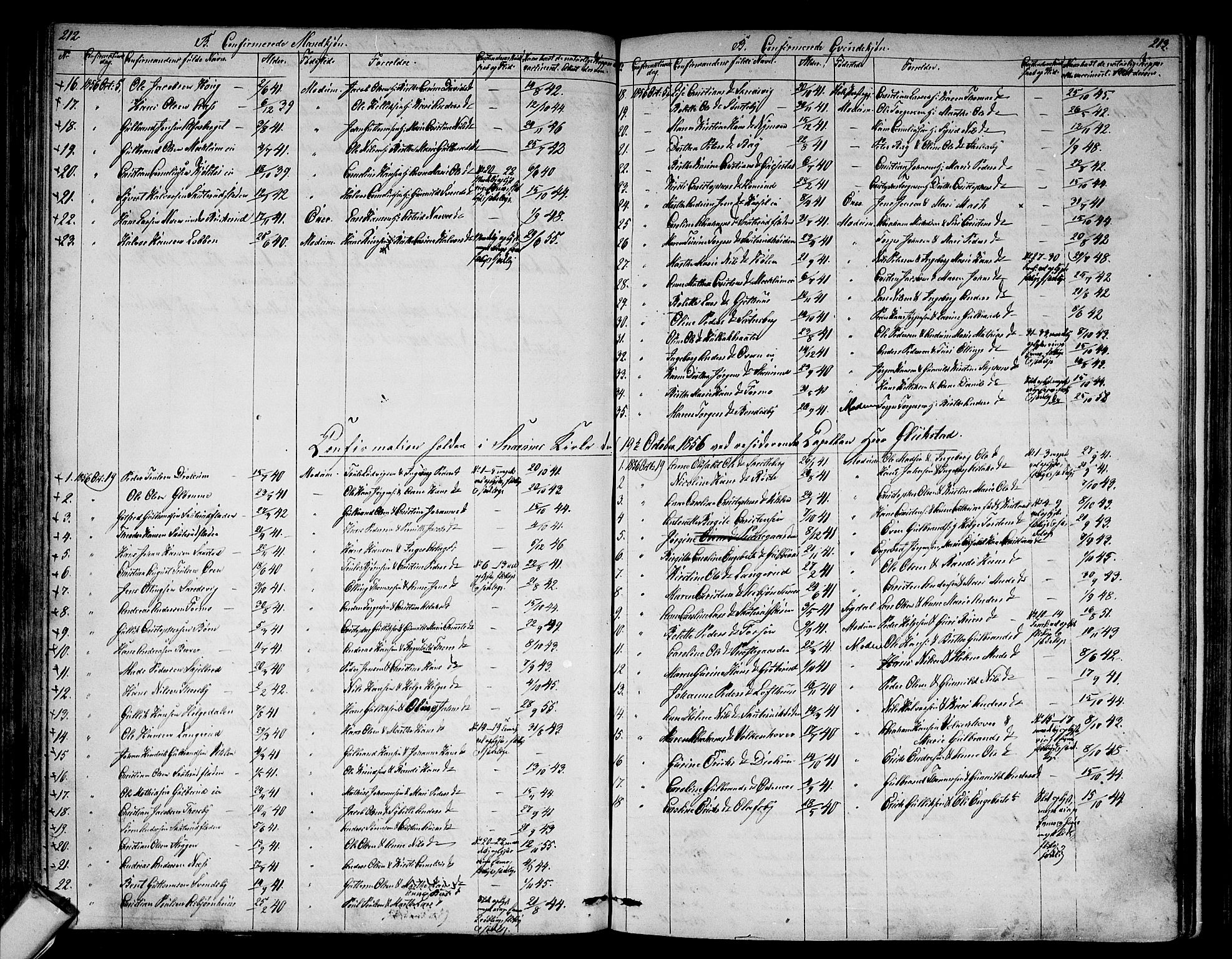 Modum kirkebøker, SAKO/A-234/G/Ga/L0006: Parish register (copy) no. I 6, 1854-1868, p. 212-213