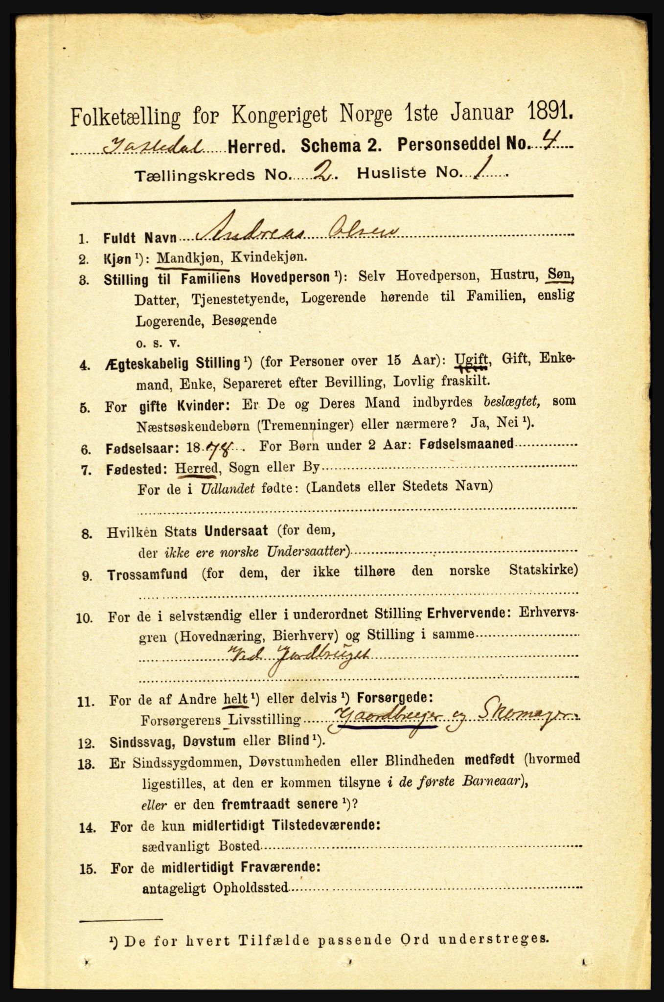 RA, 1891 census for 1427 Jostedal, 1891, p. 504