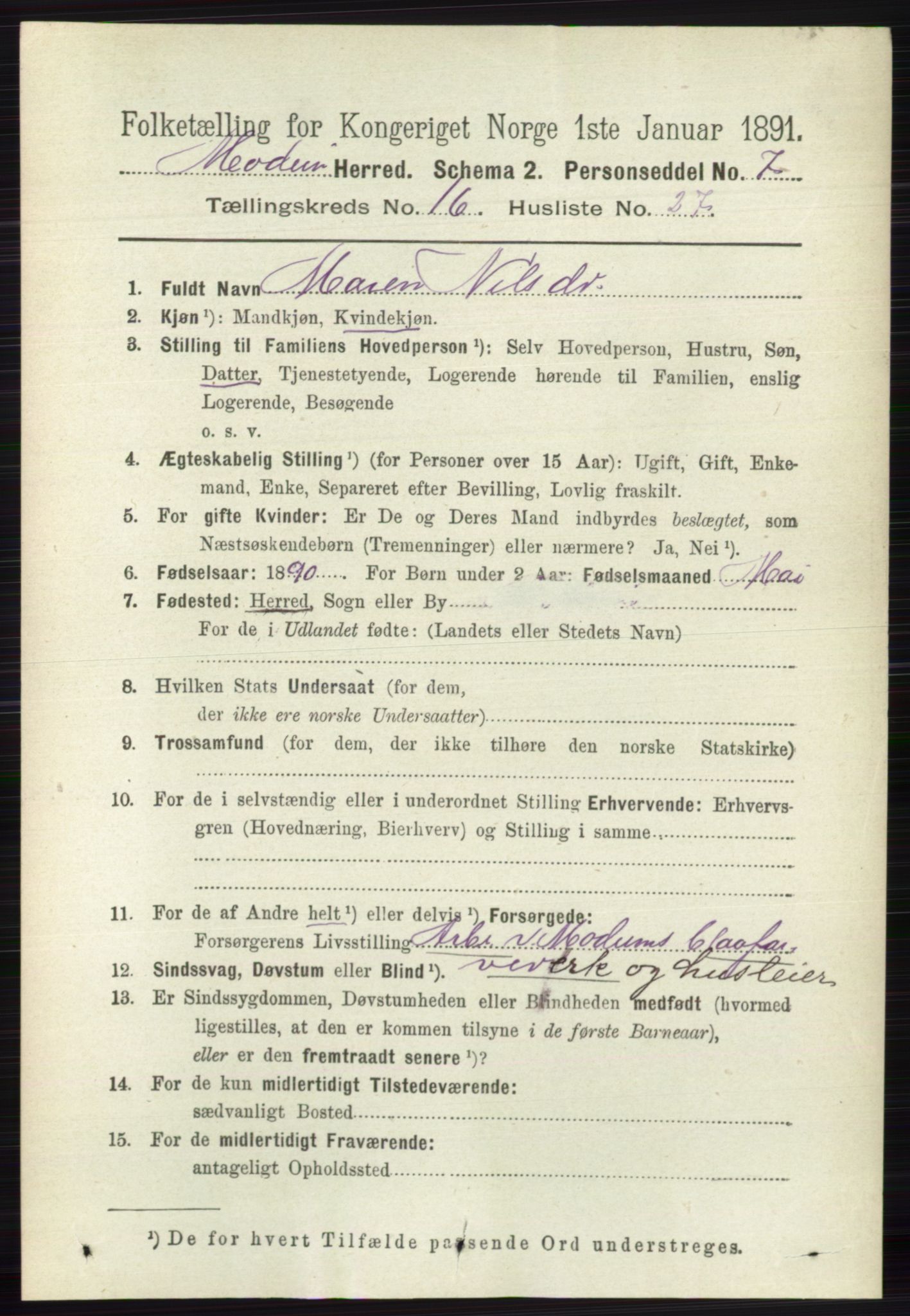 RA, 1891 census for 0623 Modum, 1891, p. 6334