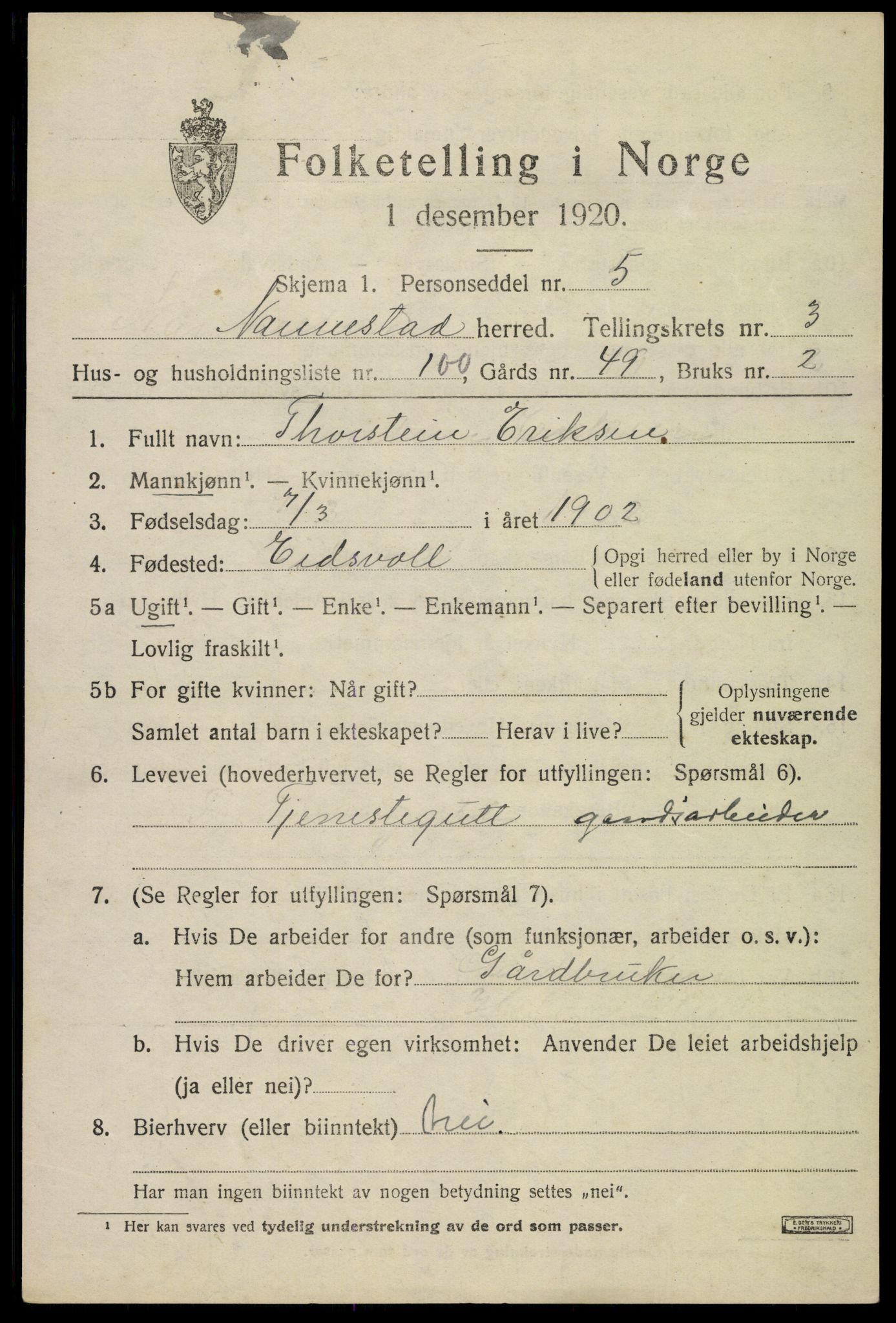 SAO, 1920 census for Nannestad, 1920, p. 4723