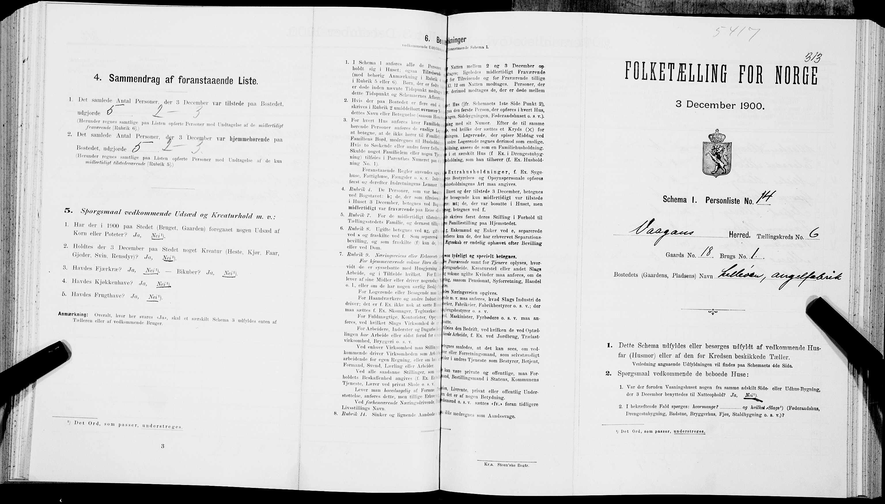 SAT, 1900 census for Vågan, 1900, p. 652