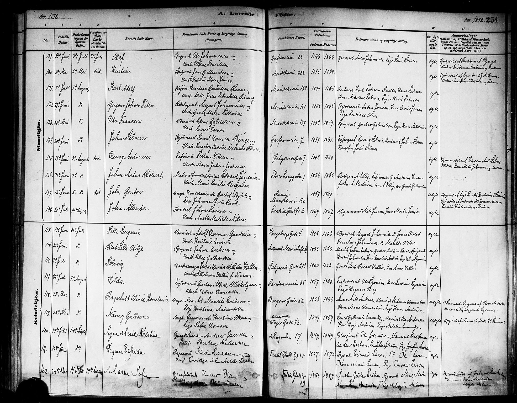 Sagene prestekontor Kirkebøker, SAO/A-10796/F/L0001: Parish register (official) no. 1, 1880-1893, p. 254