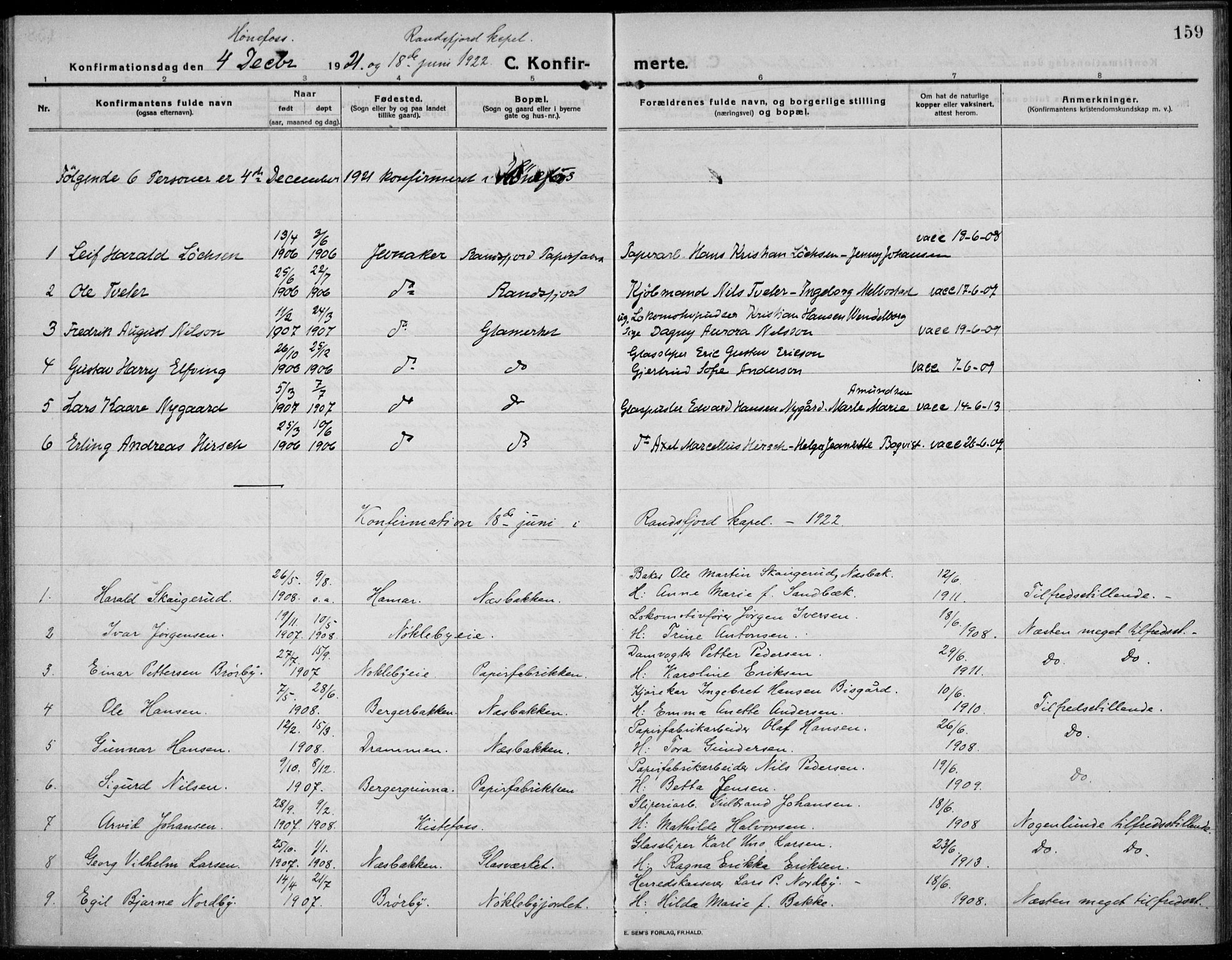 Jevnaker prestekontor, SAH/PREST-116/H/Ha/Haa/L0012: Parish register (official) no. 12, 1914-1924, p. 159