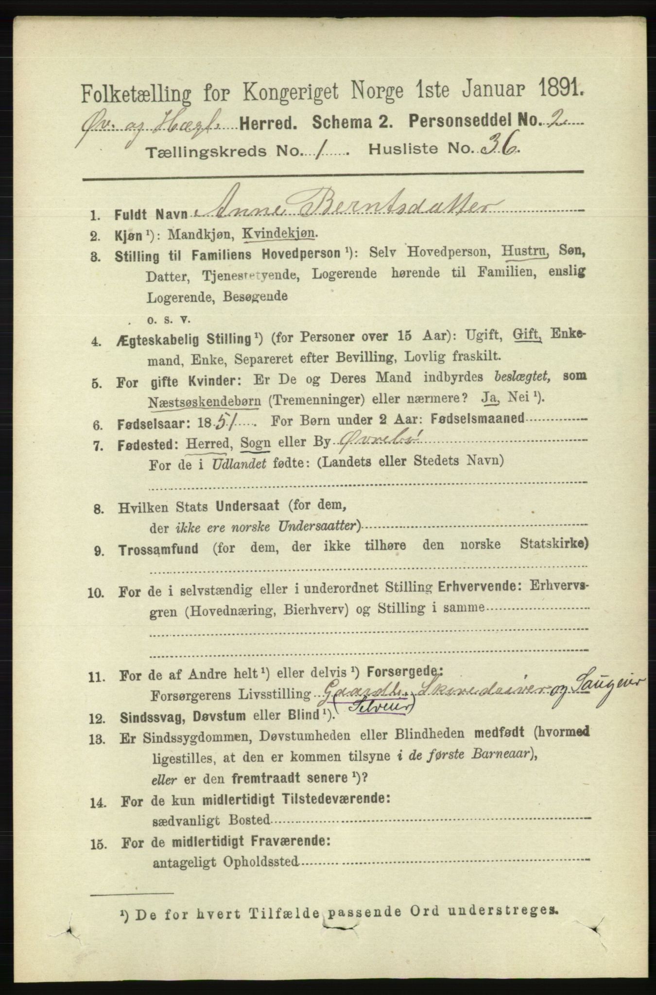 RA, 1891 census for 1016 Øvrebø og Hægeland, 1891, p. 268