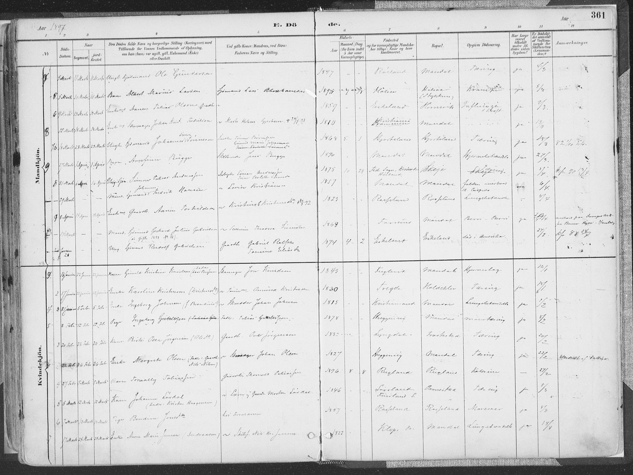 Mandal sokneprestkontor, AV/SAK-1111-0030/F/Fa/Faa/L0018: Parish register (official) no. A 18, 1890-1905, p. 361