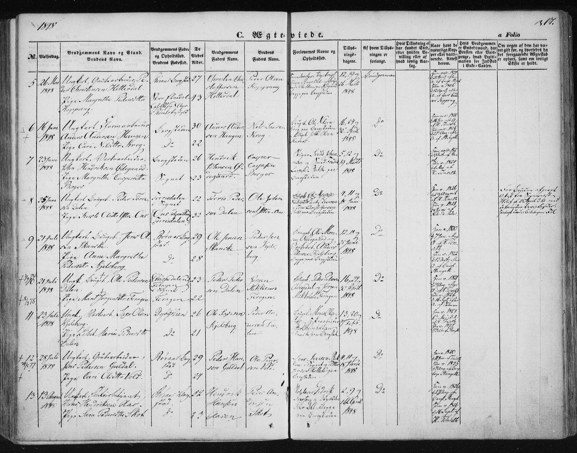 Ministerialprotokoller, klokkerbøker og fødselsregistre - Sør-Trøndelag, SAT/A-1456/681/L0931: Parish register (official) no. 681A09, 1845-1859, p. 317