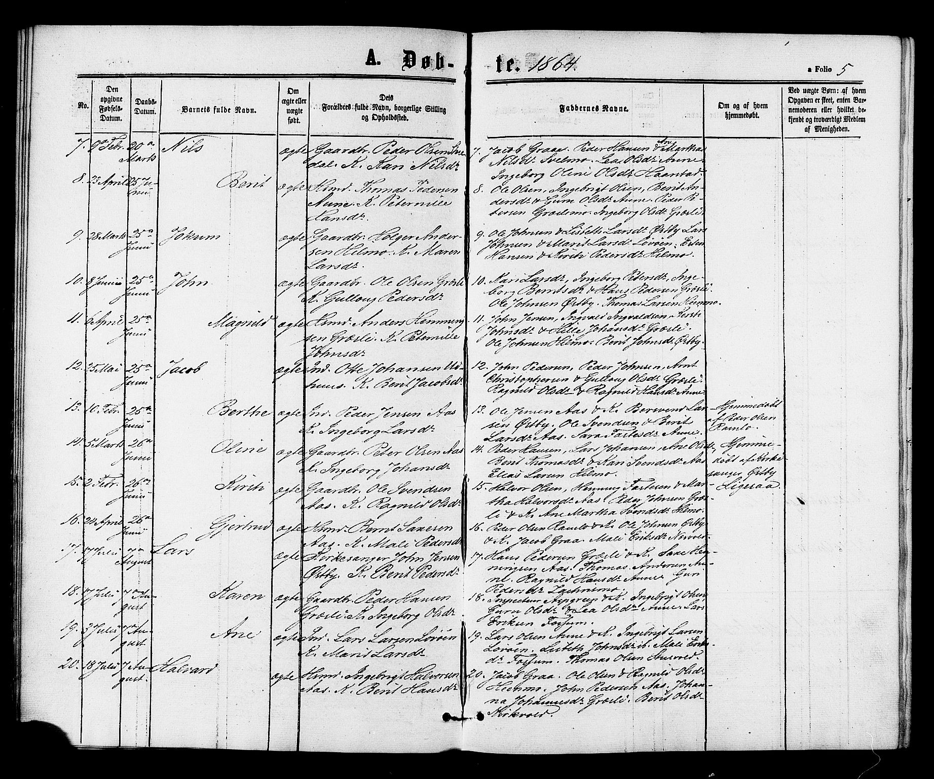 Ministerialprotokoller, klokkerbøker og fødselsregistre - Sør-Trøndelag, SAT/A-1456/698/L1163: Parish register (official) no. 698A01, 1862-1887, p. 5