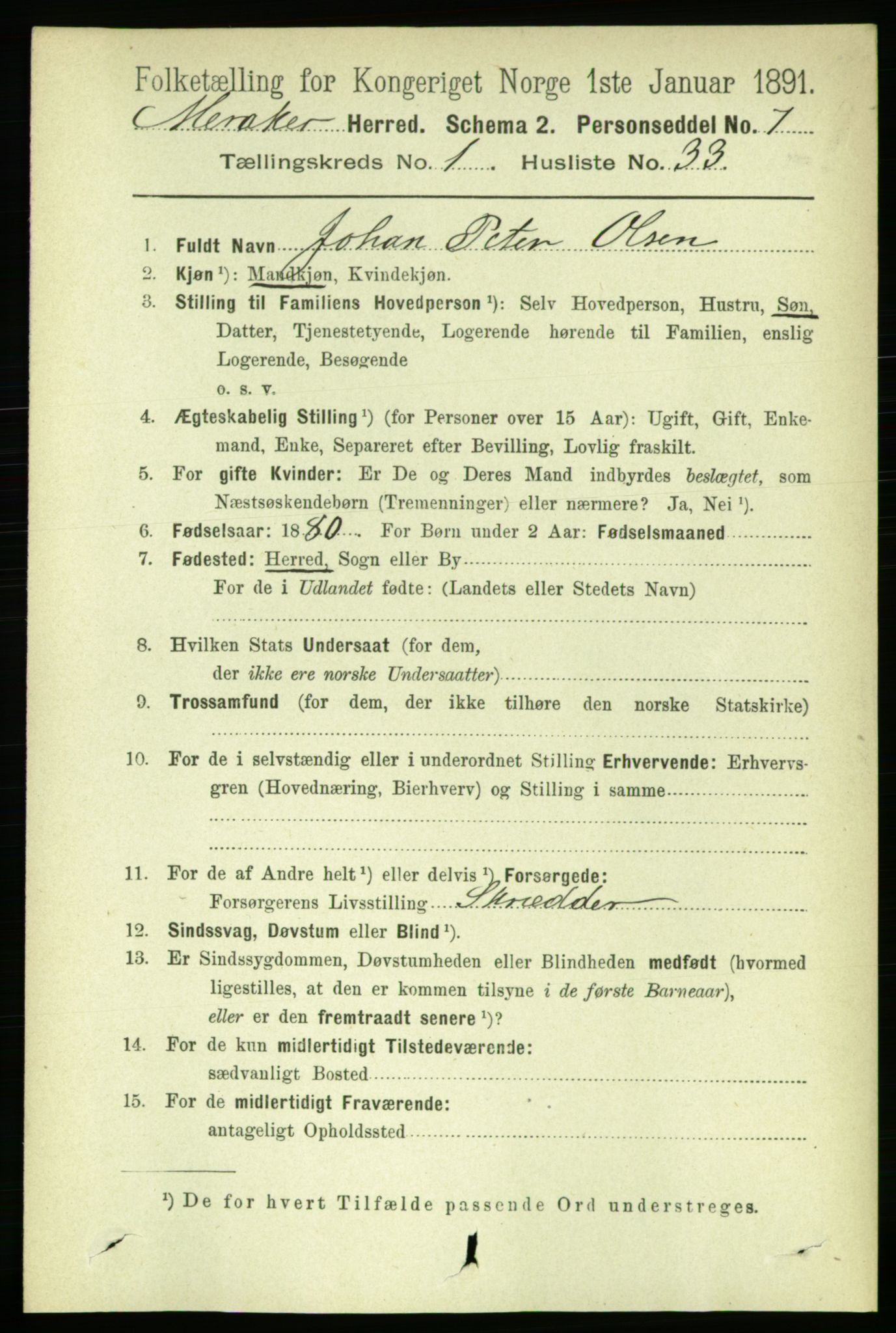 RA, 1891 census for 1711 Meråker, 1891, p. 327