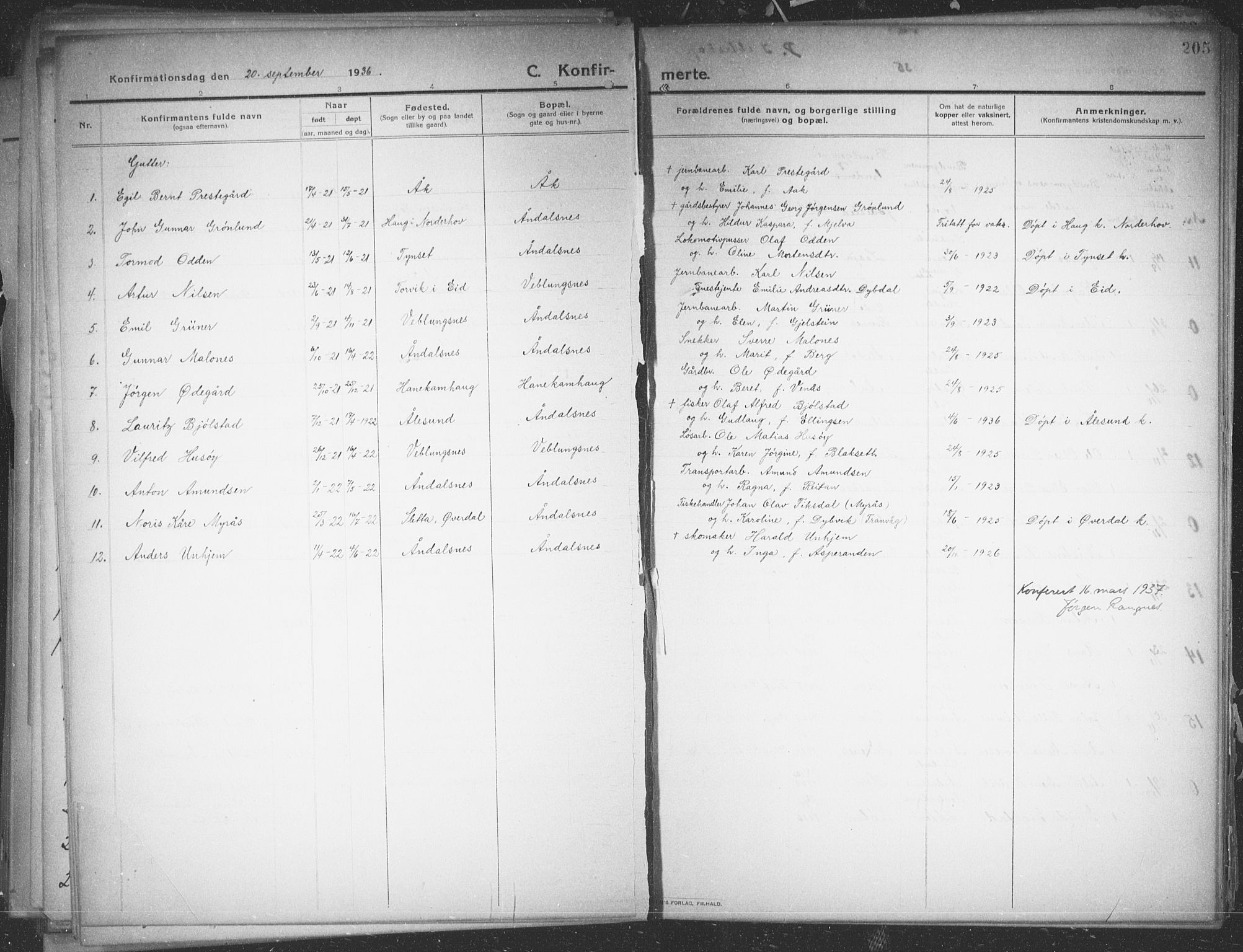 Ministerialprotokoller, klokkerbøker og fødselsregistre - Møre og Romsdal, AV/SAT-A-1454/544/L0581: Parish register (copy) no. 544C03, 1910-1937, p. 205