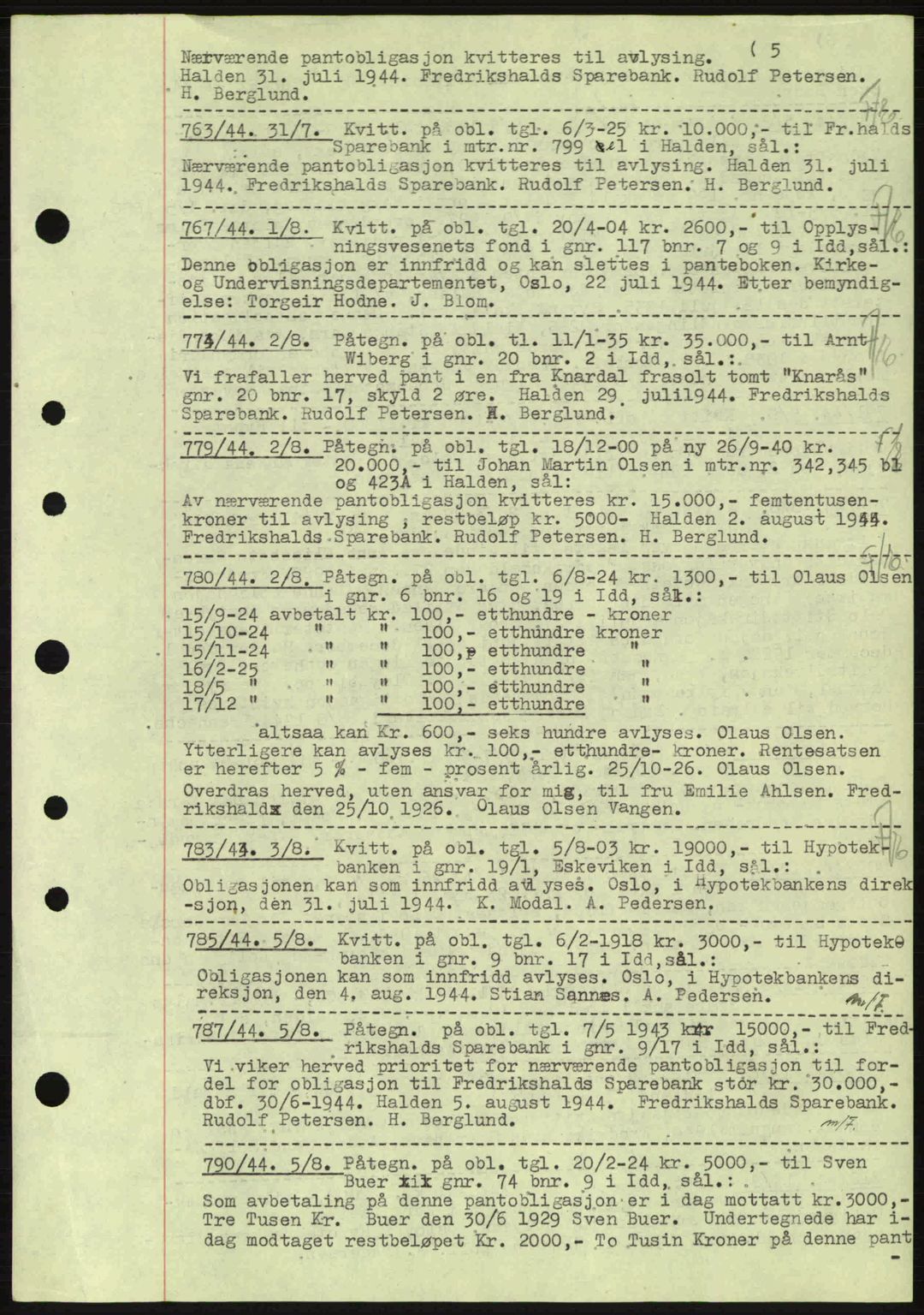 Idd og Marker sorenskriveri, AV/SAO-A-10283/G/Gb/Gbc/L0002: Mortgage book no. B4-9a, 1939-1945, Diary no: : 763/1944